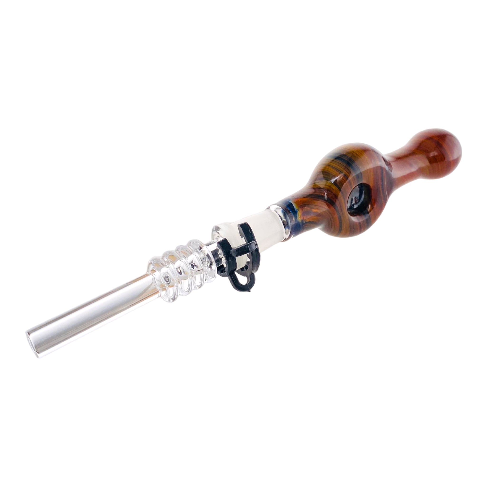 10mm Nectar Collector - Black With Gold Fuming Spiral Donut With 10mm Quartz Tip