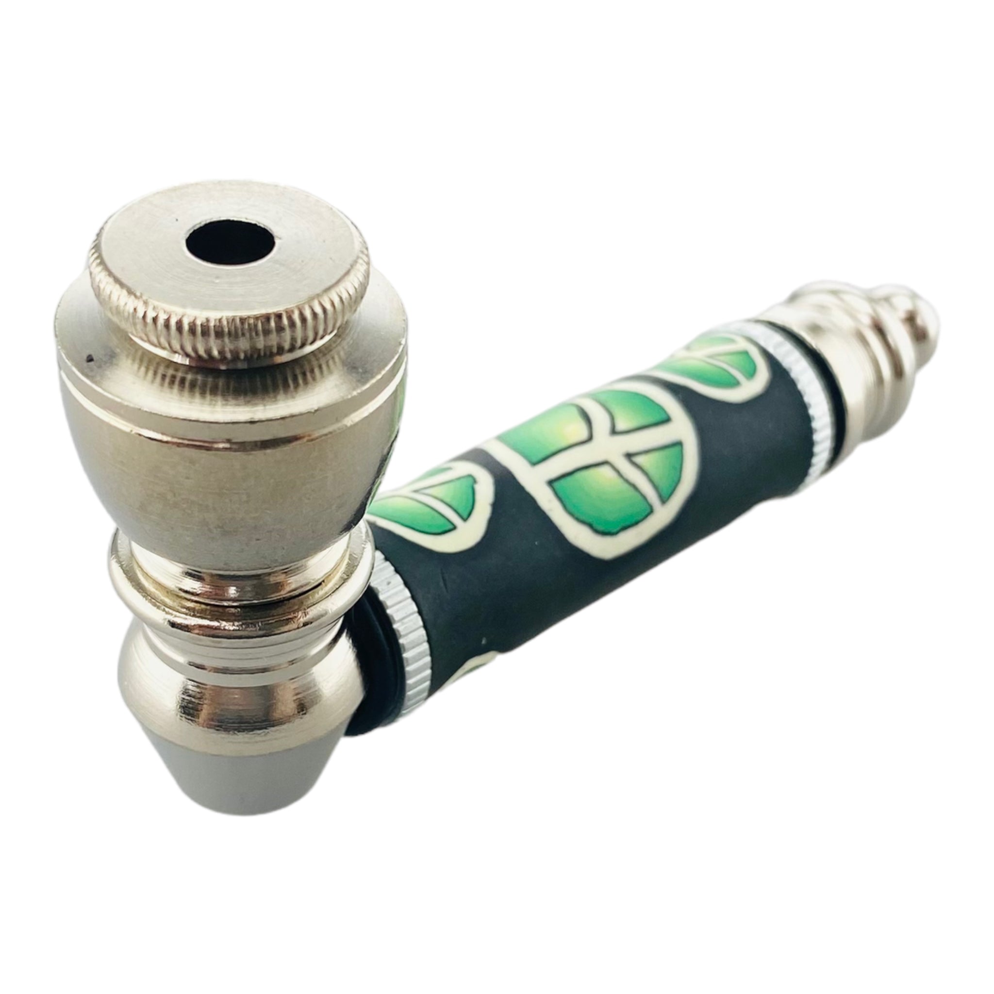 Silver Chrome smoking Hand Pipe With Green Peace Signs