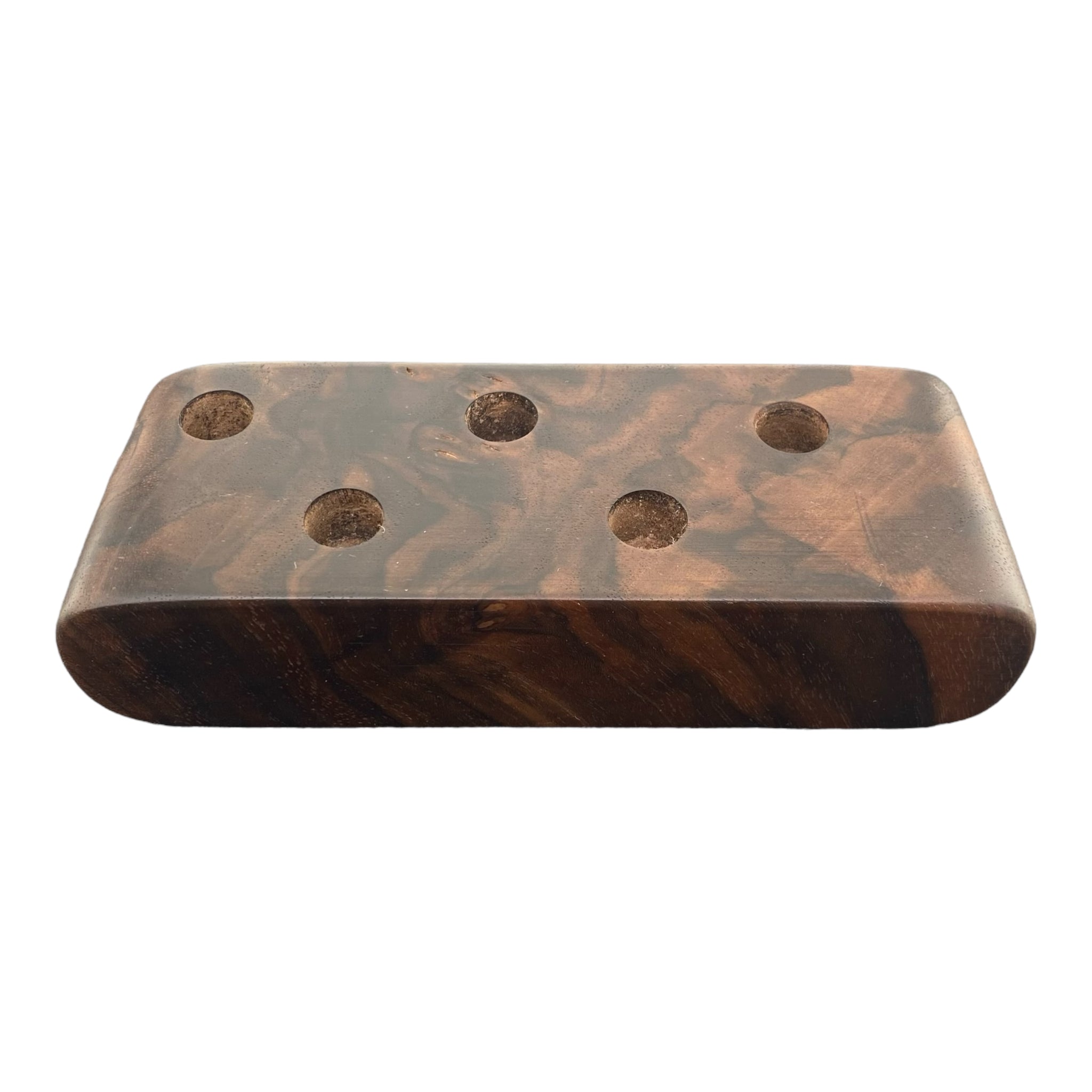 5 Hole Wood Display Stand Holder For 14mm Bong Bowl Pieces Or Quartz Bangers - Black Walnut Burl