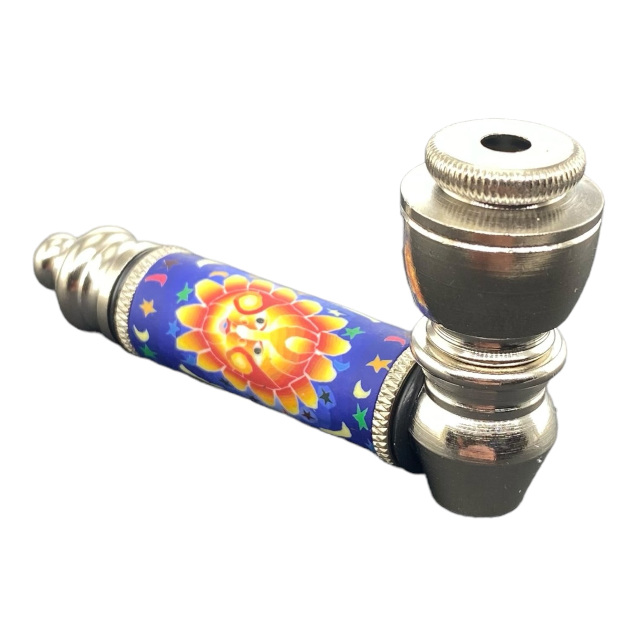 Metal Hand Pipes - Silver Chrome Hand Pipe With Large Sun