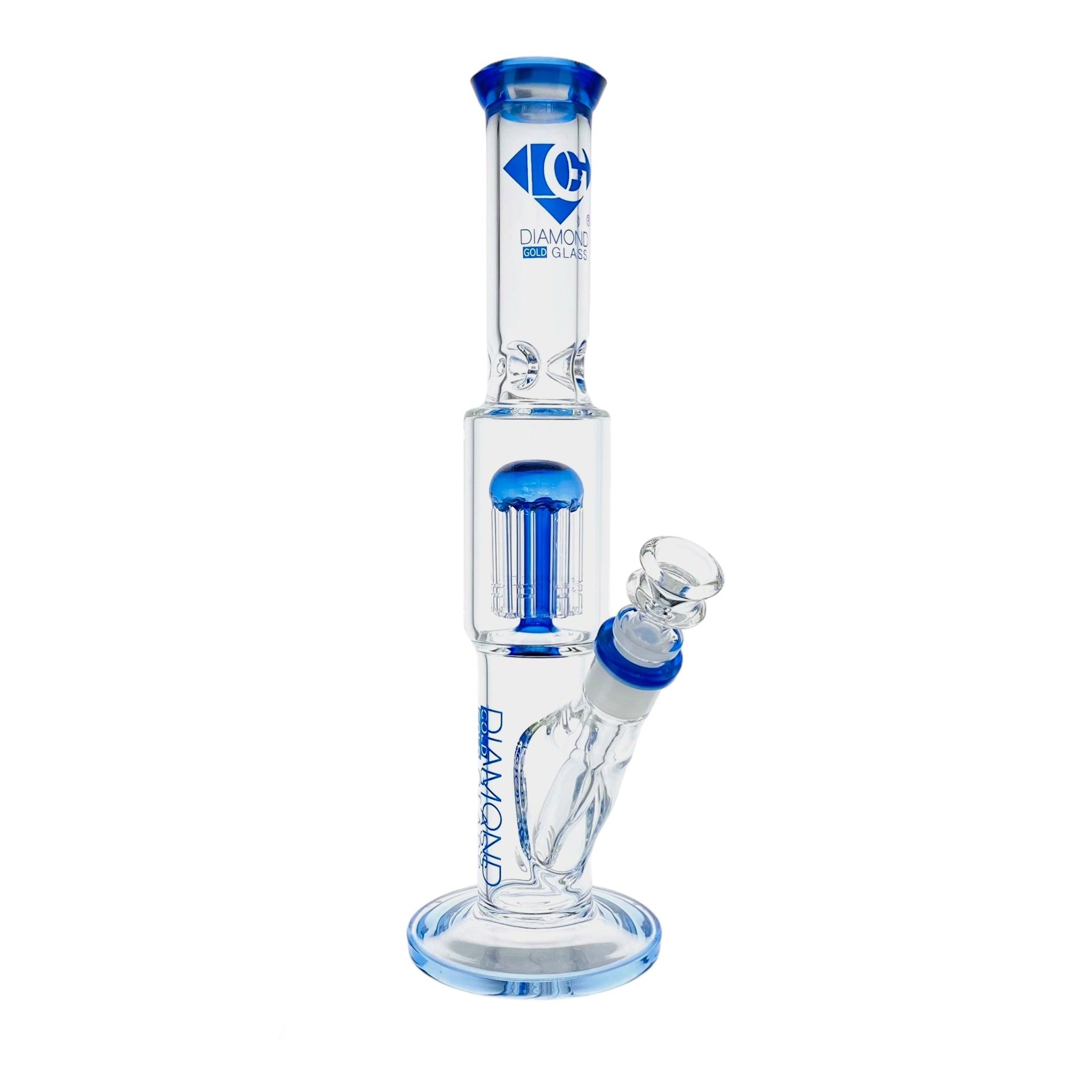 Diamond Glass Bong - Blue 12 Inch Straight Tube Bong With Tree Perc