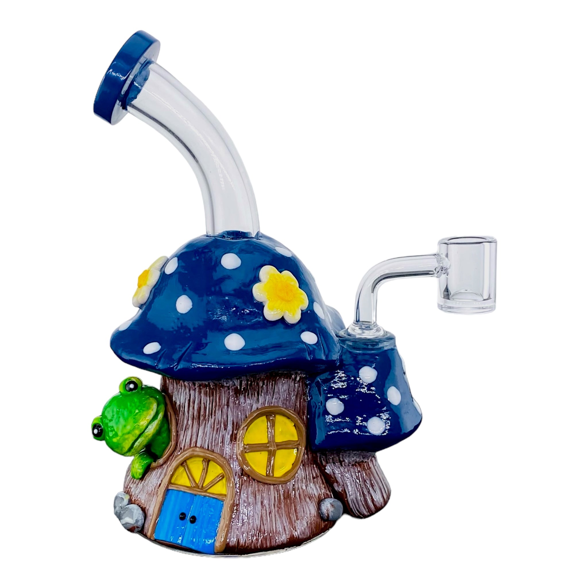 cute girly Blue And White Mushroom Small Dab Rig With Frog