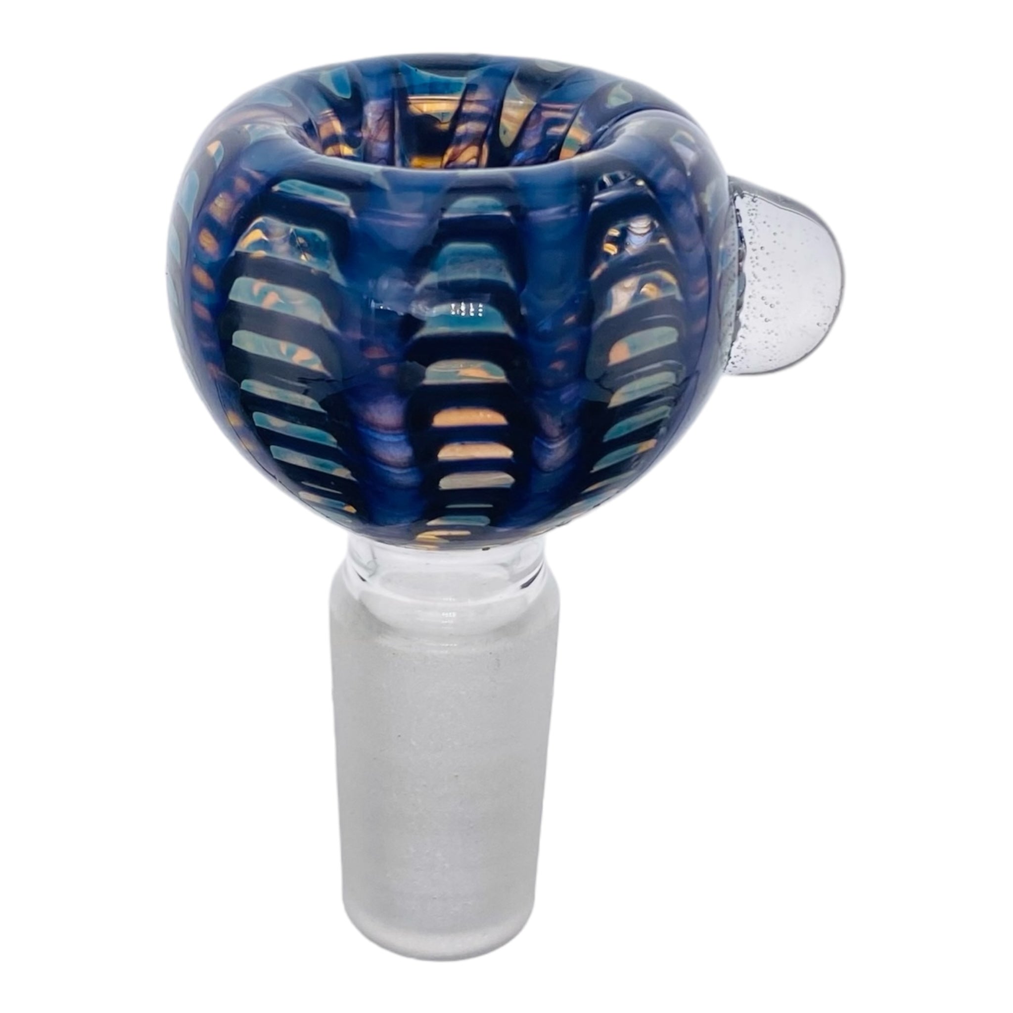 14mm Flower Bowl - Basic Bubble Bong Bowl Piece With Wrap And Rake Twirl - Blue