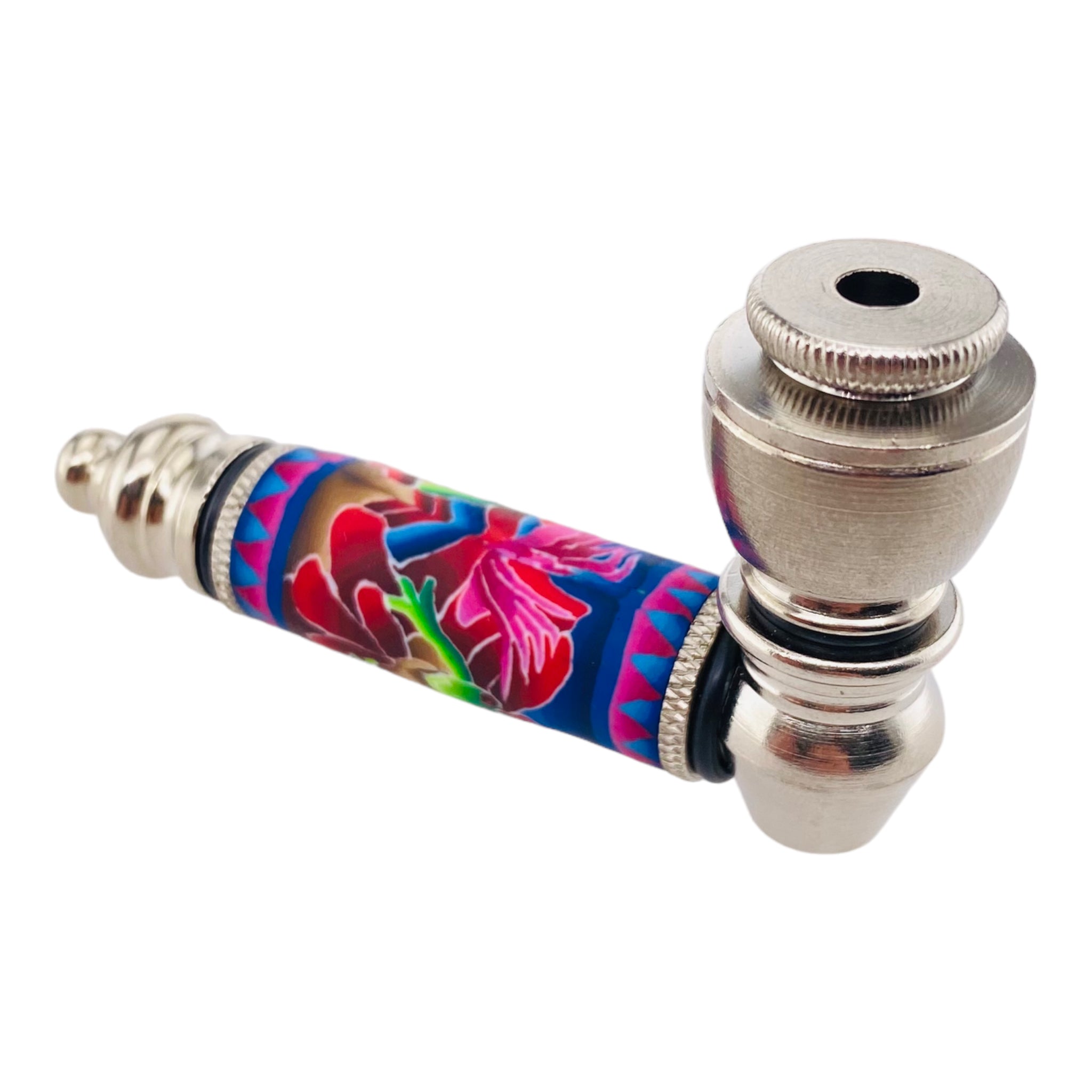 Metal Hand Pipes - Silver Chrome Hand Pipe With Green Tree Frog