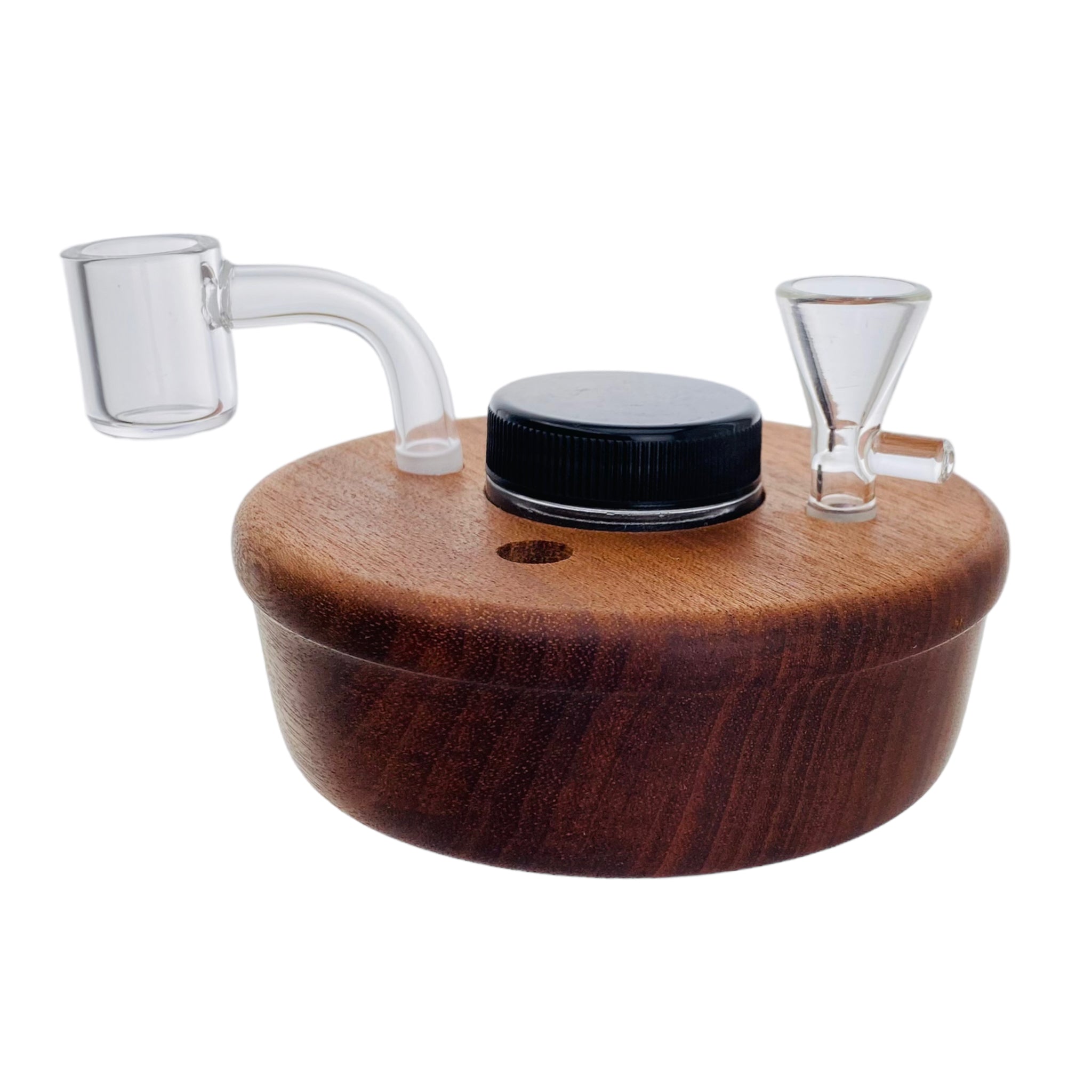 Round 4 Hole Wood Display Stand Holder For 10mm Bong Bowl Pieces Or Quartz Bangers - Mahogany Planter