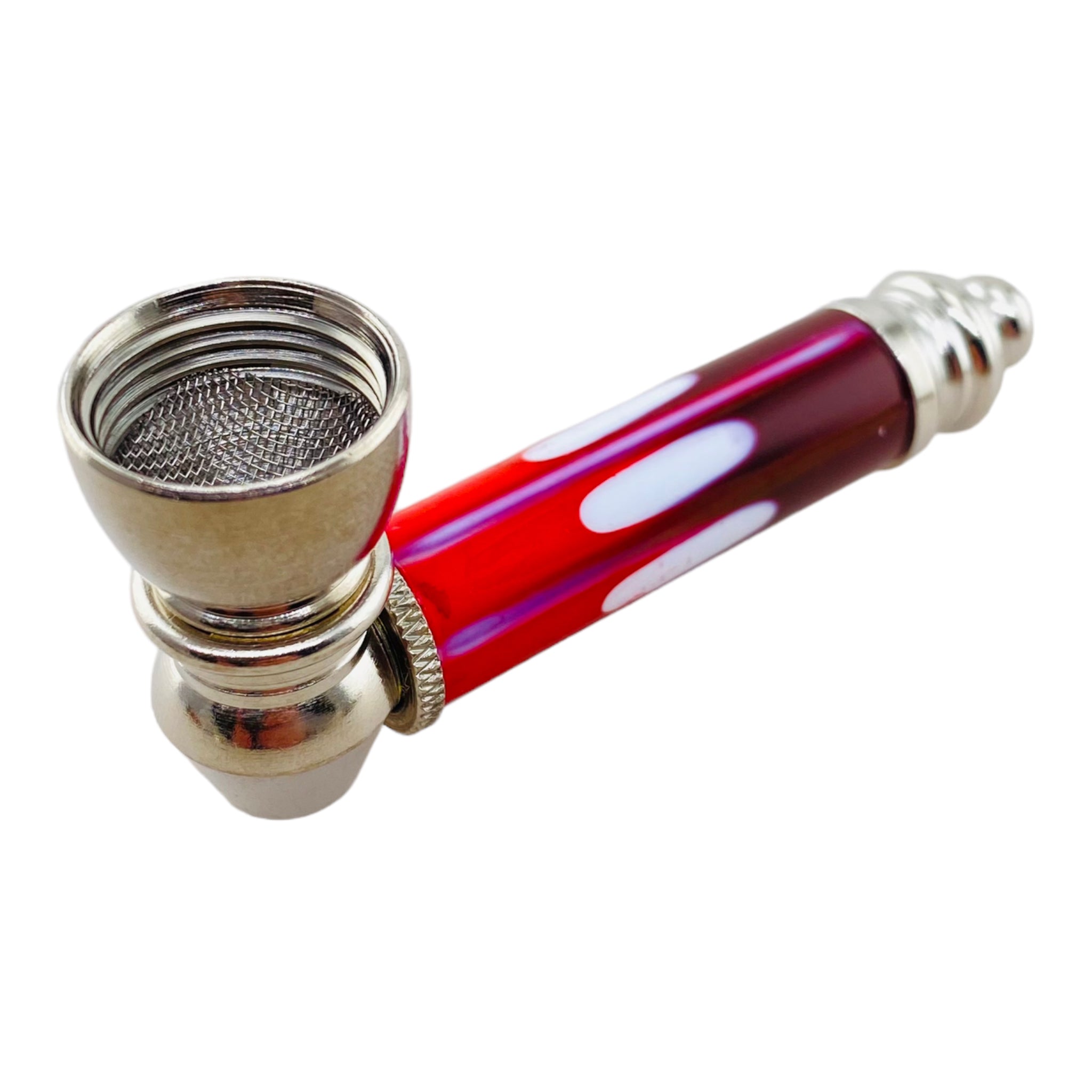 Metal Hand Pipes - Silver Chrome Hand Pipe With Decorative Red Plastic Stem