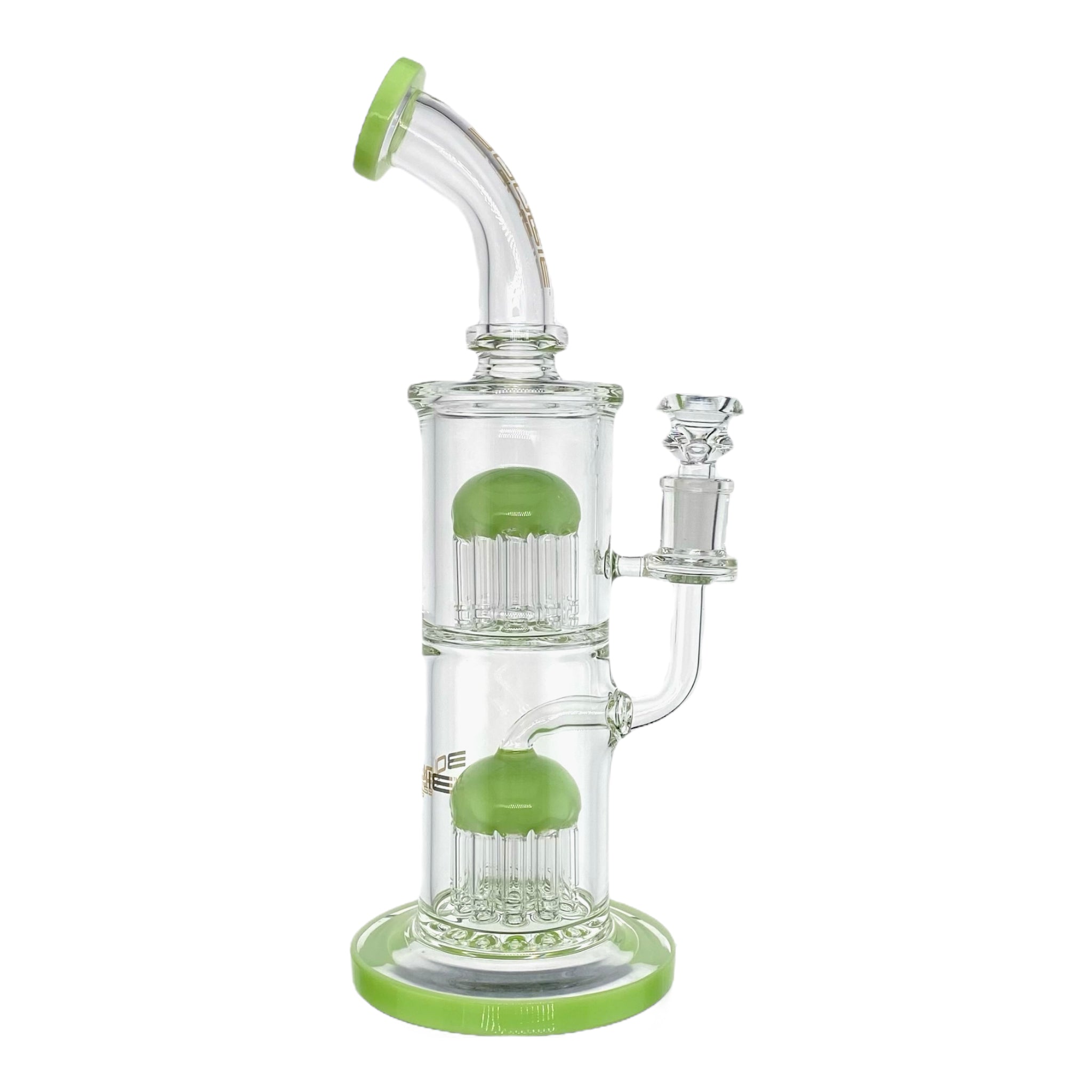 Bougie Glass Large Dab Rig With Slyme Green Double Tree Perc 12 Inches Tall