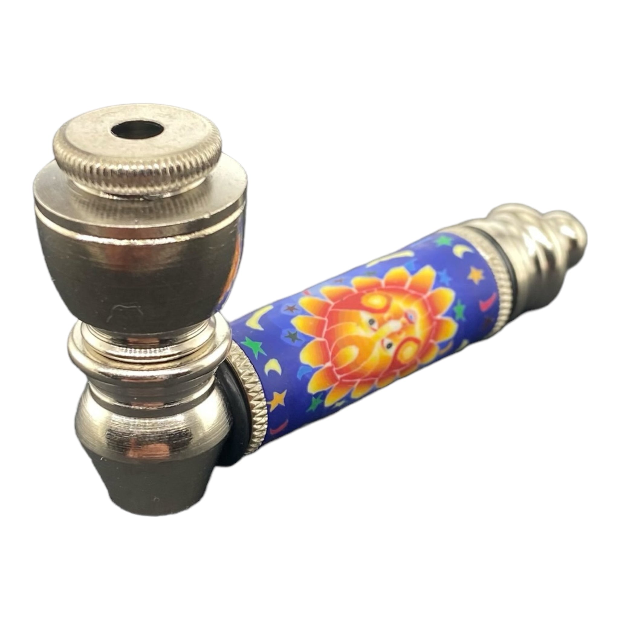 Metal Hand Pipes - Silver Chrome Hand Pipe With Large Sun