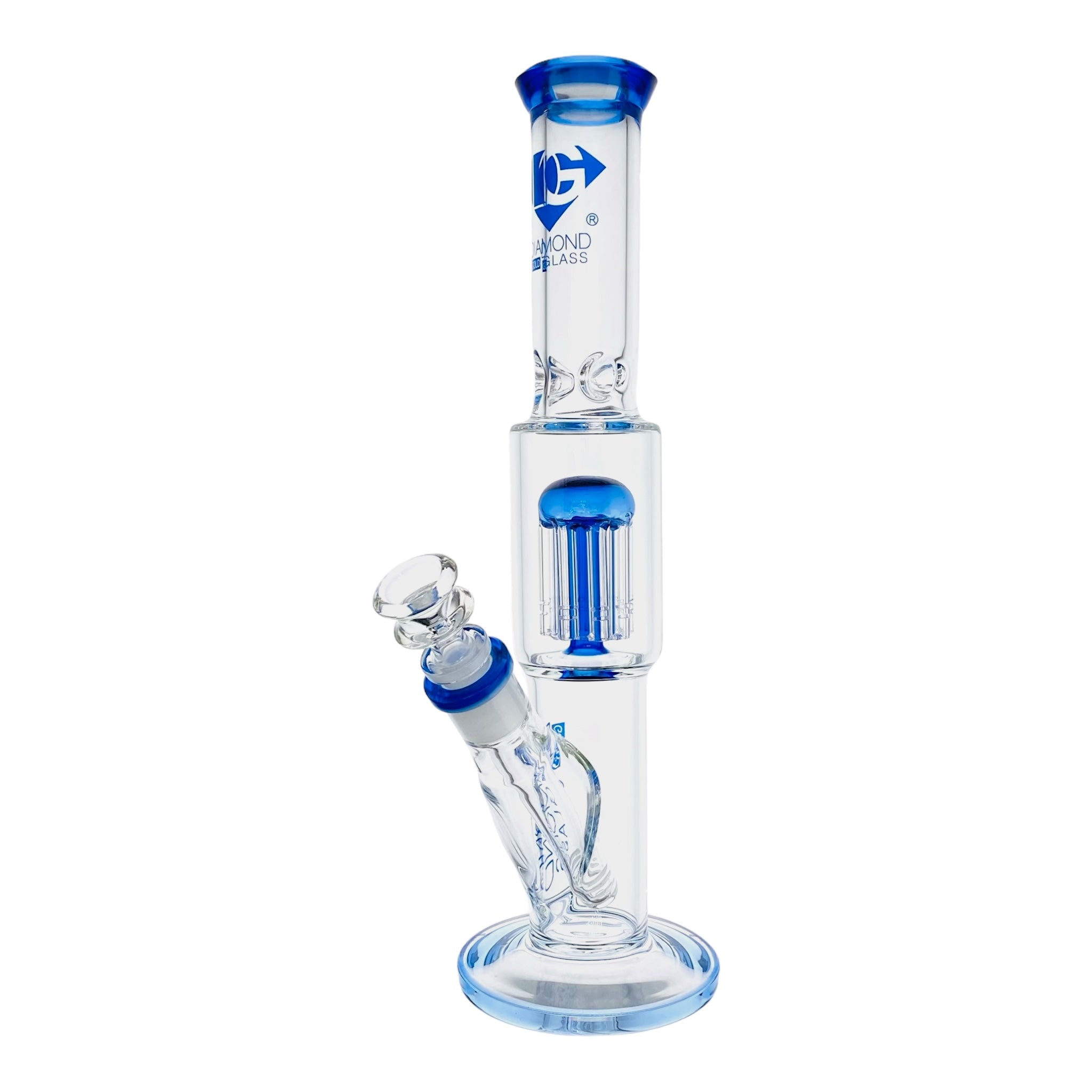 Diamond Glass Bong - Blue 12 Inch Straight Tube Bong With Tree Perc