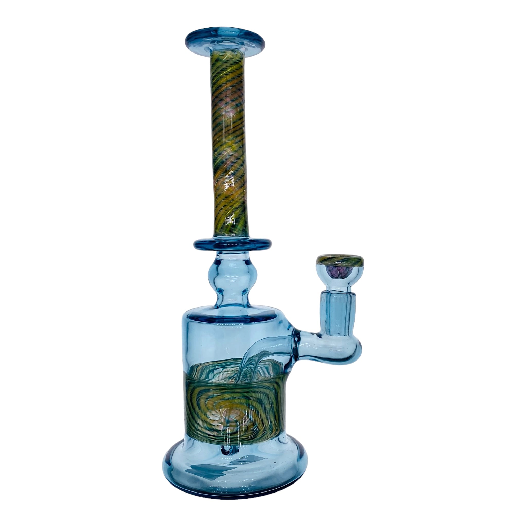 heady glass dab rig by Scott Griffin Glass - Raindrop Blue With Fume Twist Minitube