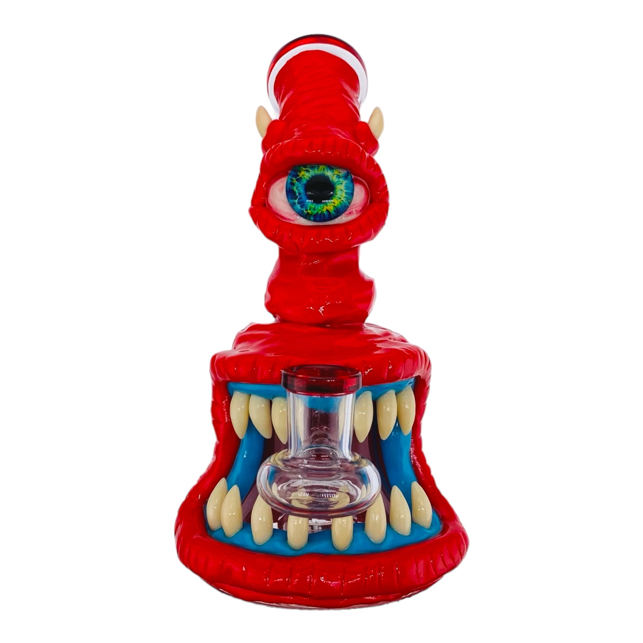 small red cute dab rig with halloween themed creature on it for sale