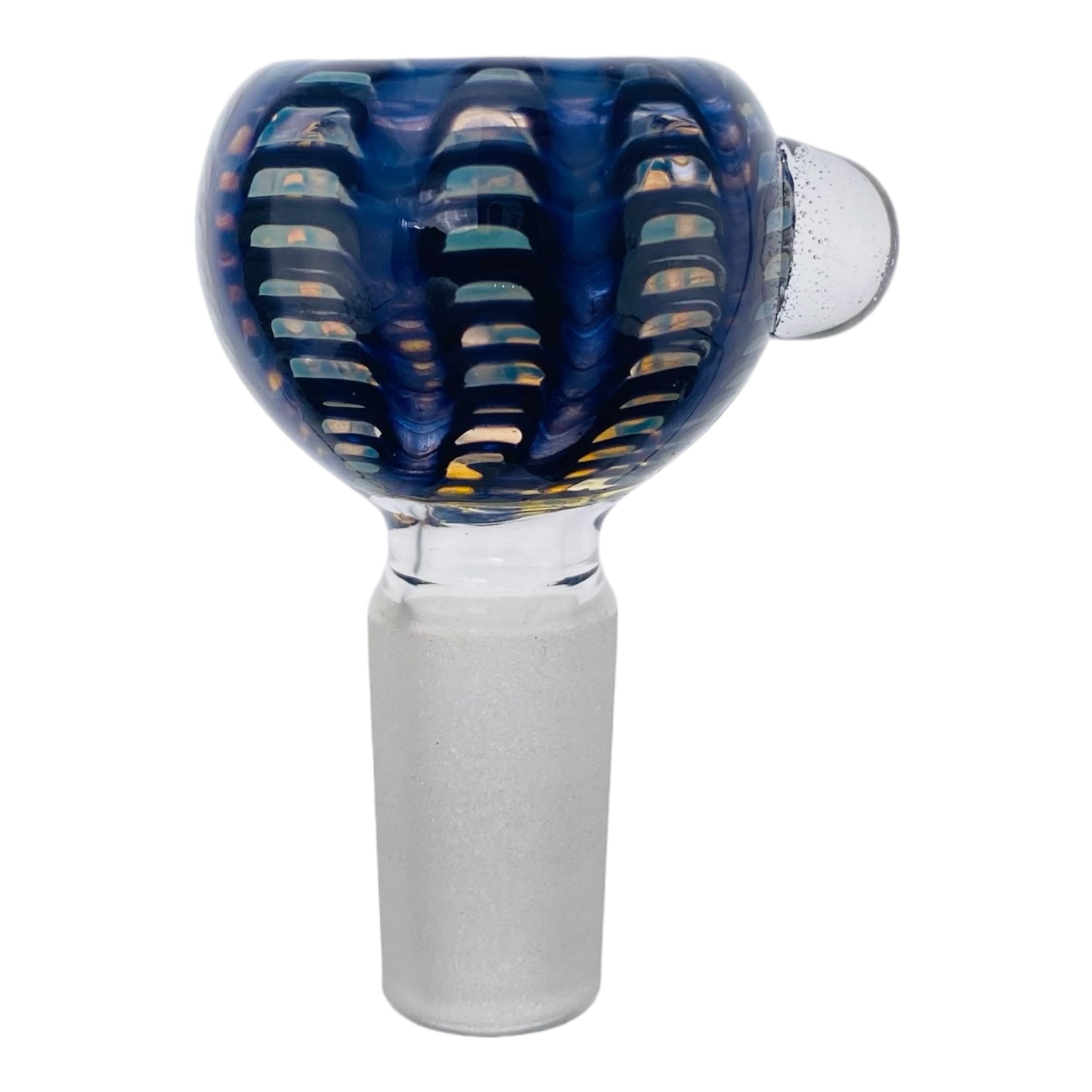 14mm Flower Bowl - Basic Bubble Bong Bowl Piece With Wrap And Rake Twirl - Blue