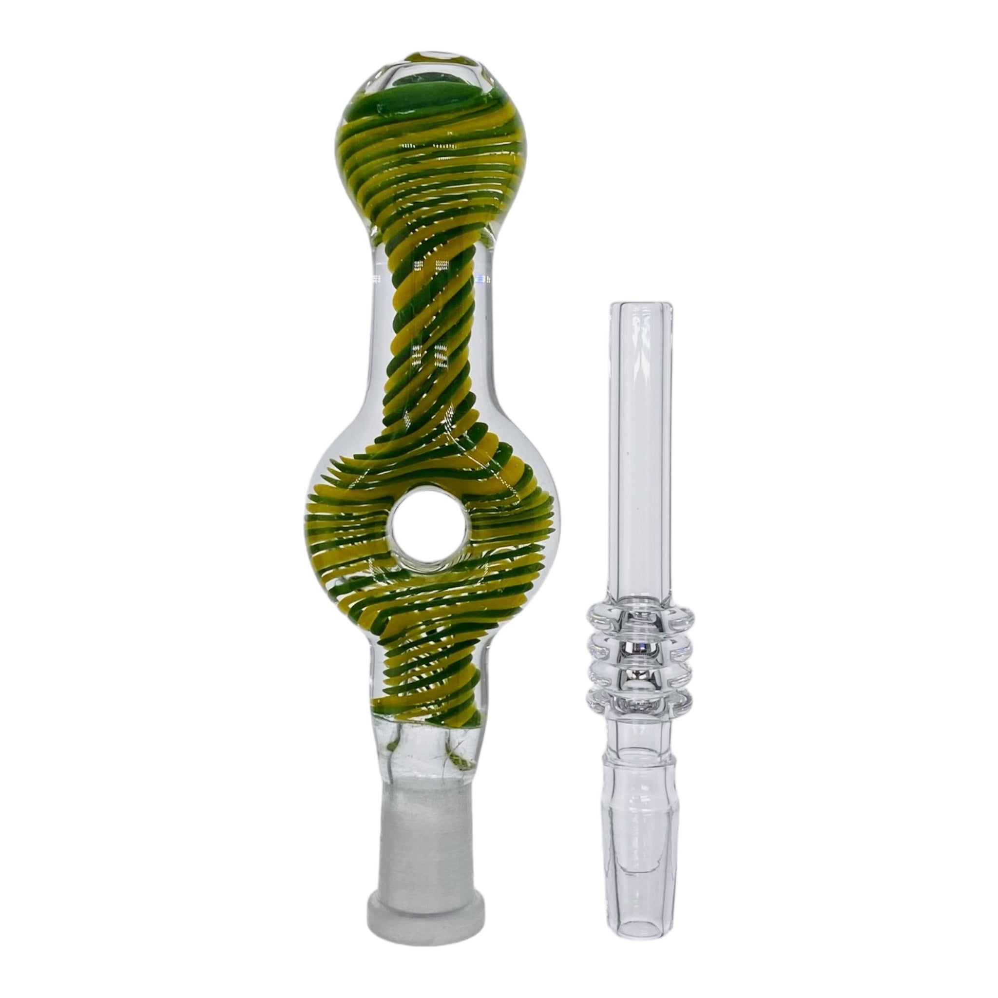10mm Nectar Collector - Green And Yellow Inside Out Spiral Donut With Quartz Tip
