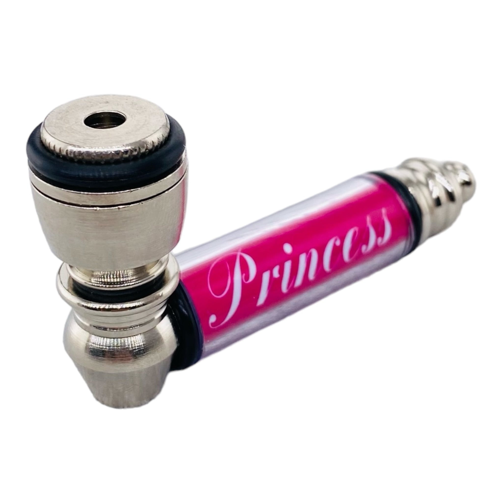 Metal Hand Pipes - Silver Chrome Hand Pipe With Princess Plastic Stem
