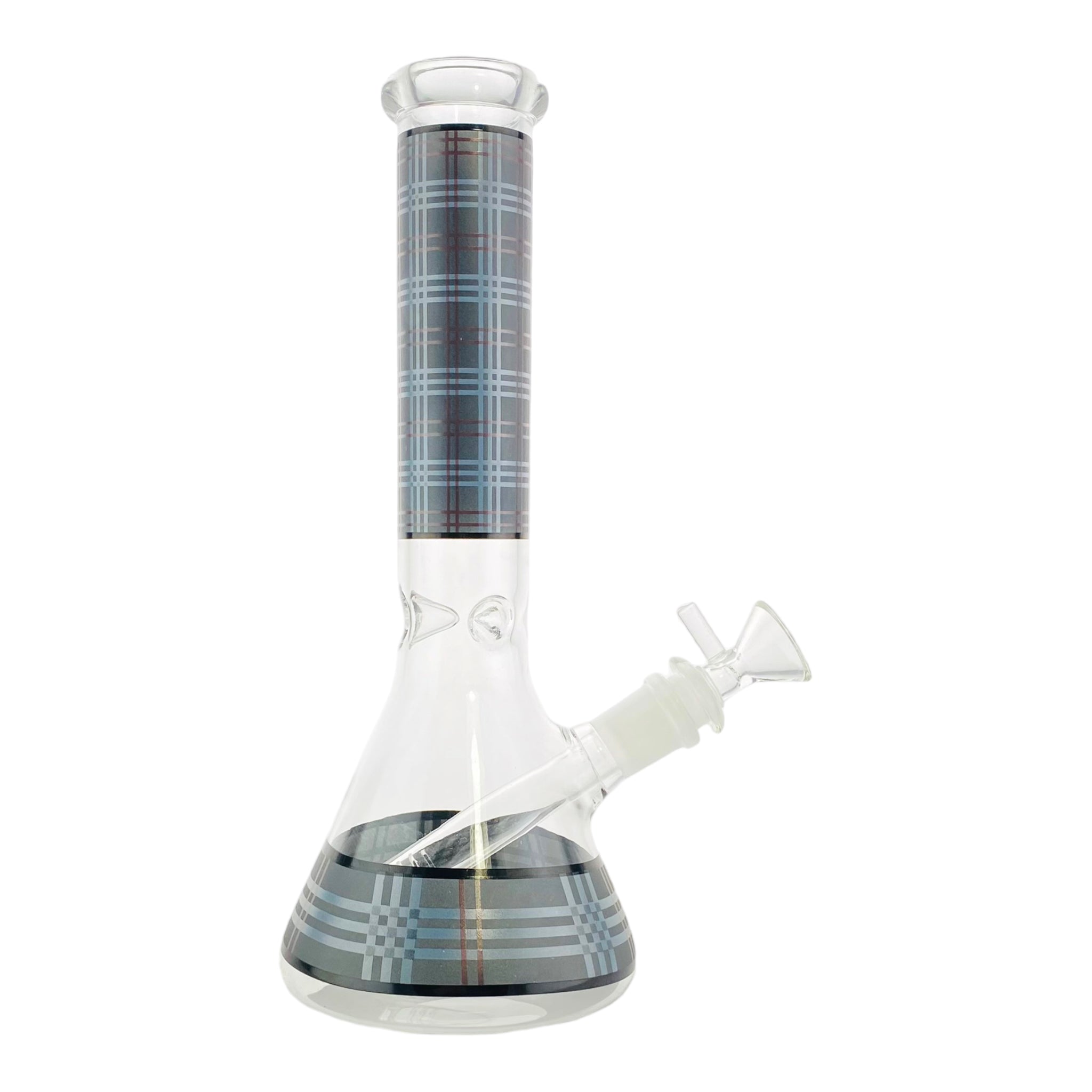 10 Inch Glass Beaker Bong With Dark Gray And Blue Plaid