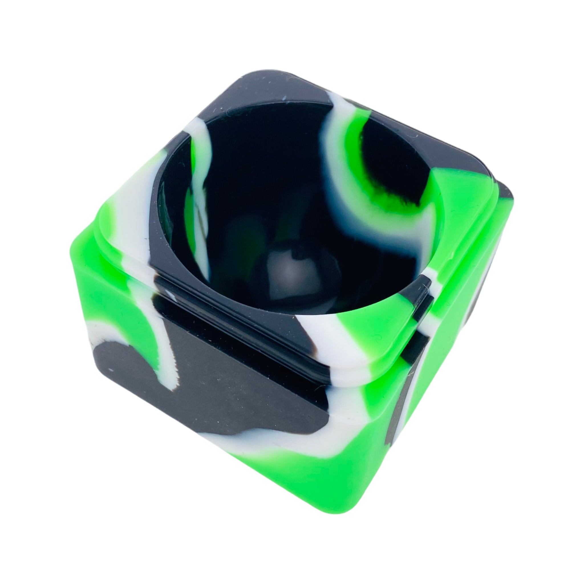 Large Square Silicone Container Green, White & Black