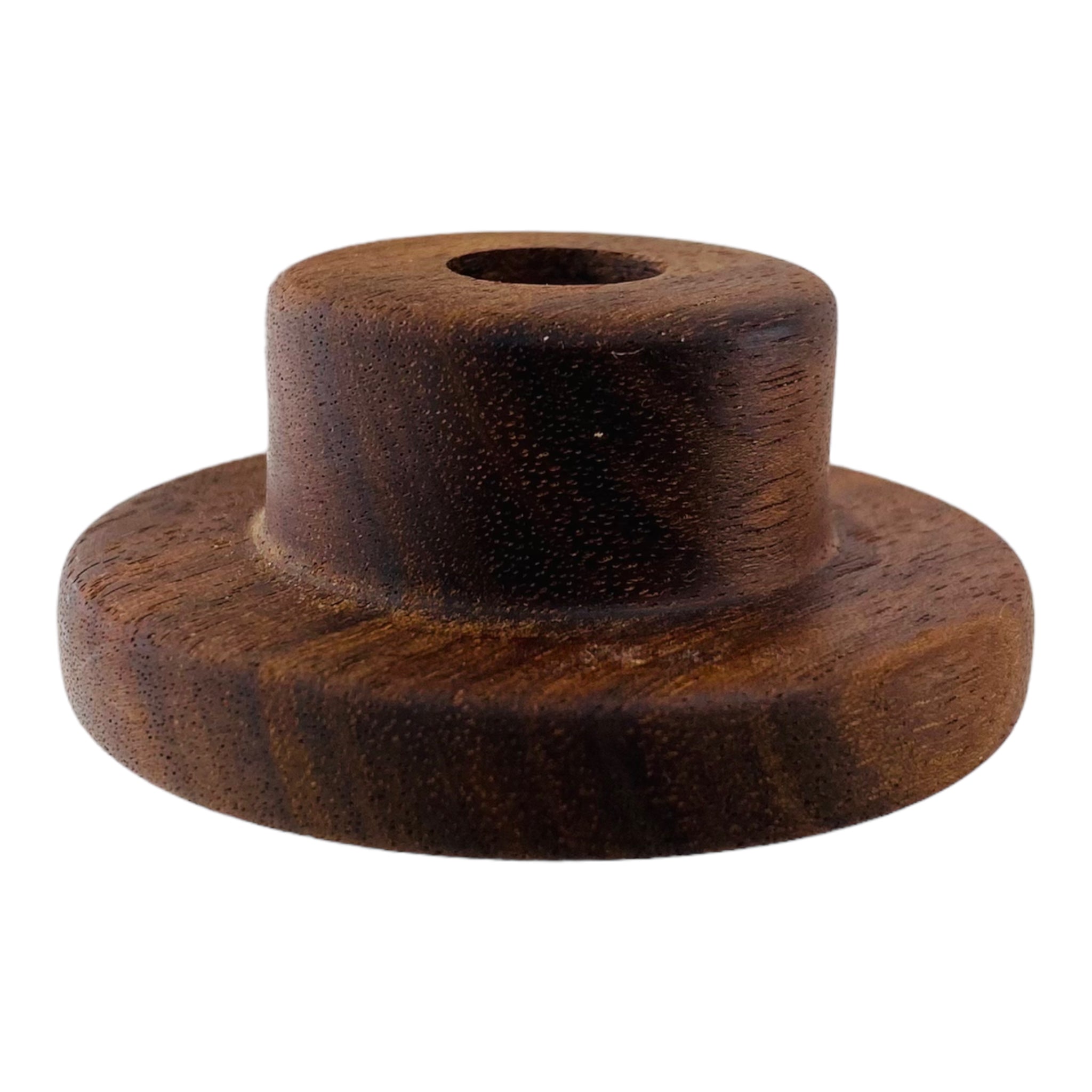 Round Single Hole Wood Display Stand Holder For 14mm Bong Bowl Pieces Or Quartz Bangers - Black Walnut Hat