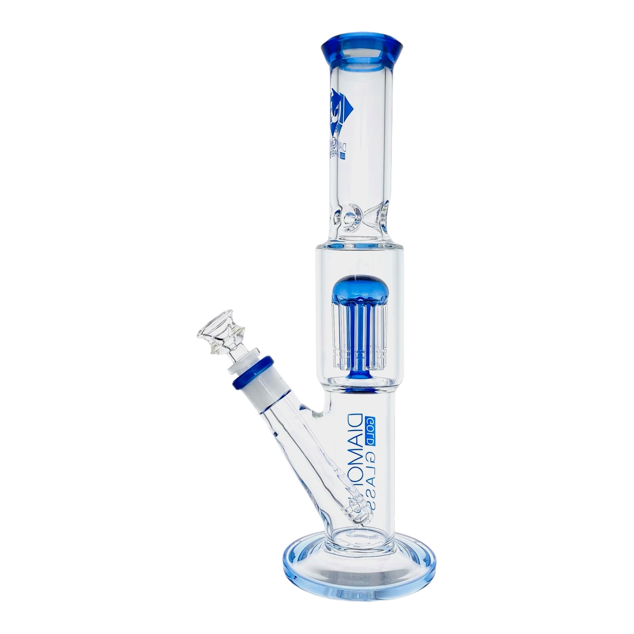 Diamond Glass Bong - Blue 12 Inch Straight Tube Bong With Tree Perc