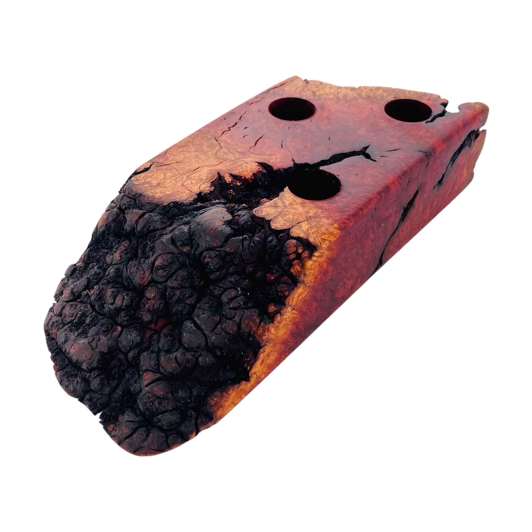 3 Hole Wood Display Stand Holder For 14mm Bong Bowl Pieces Or Quartz Bangers - Charred Manzanita Burl