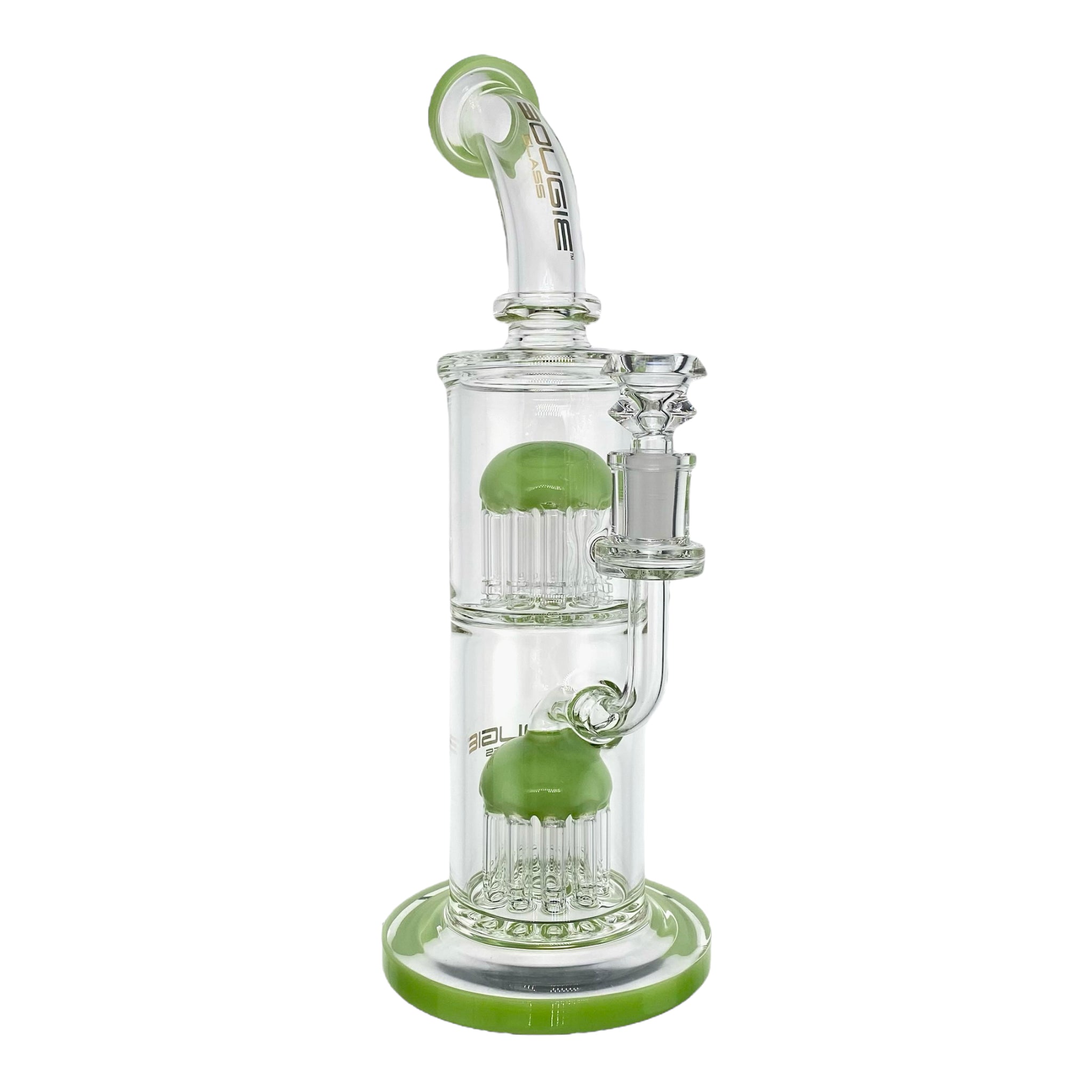 Bougie Glass Large Dab Rig With Slyme Green Double Tree Perc 12 Inches Tall