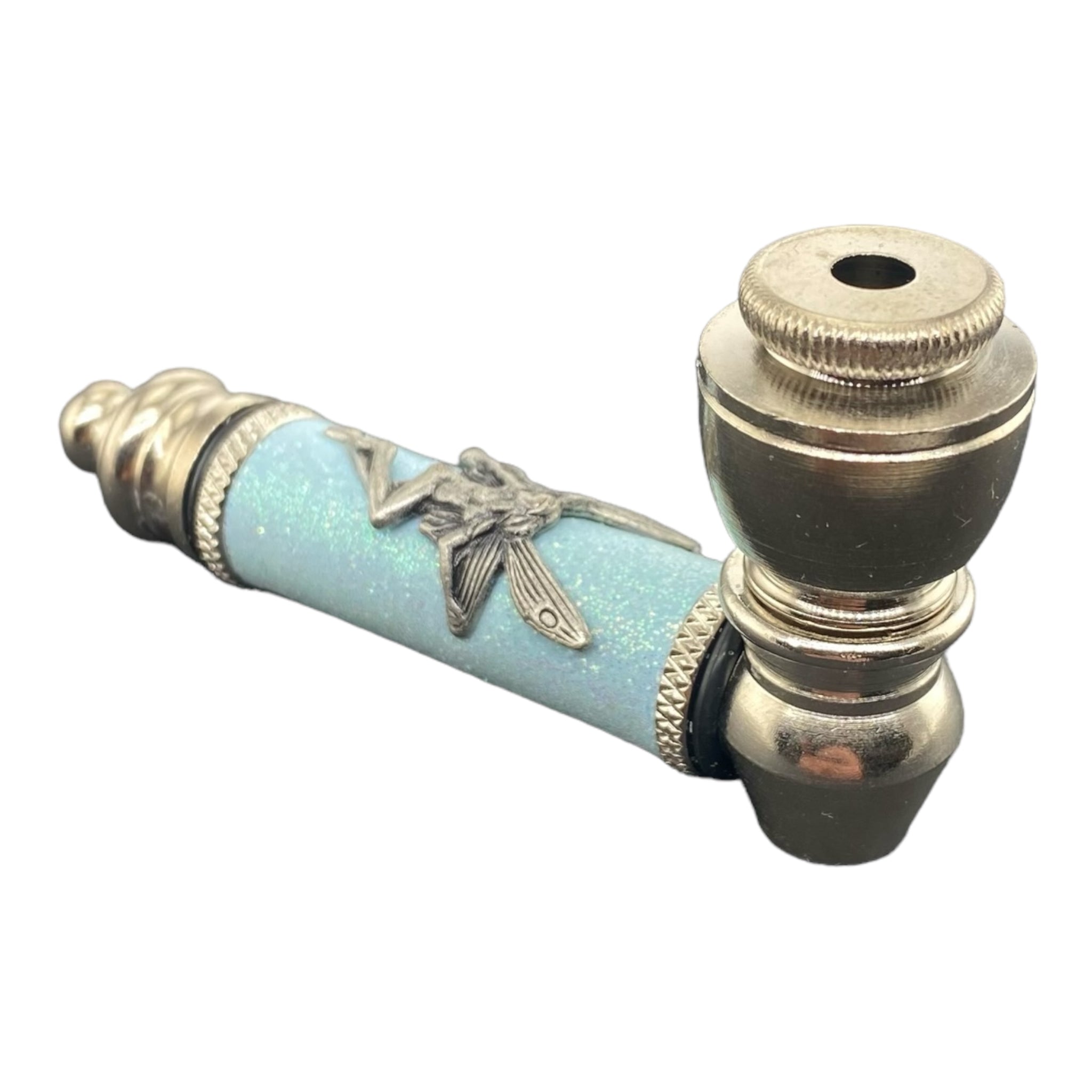 Metal Hand Pipes - Silver Chrome Hand Pipe With Sparkles And Fairy