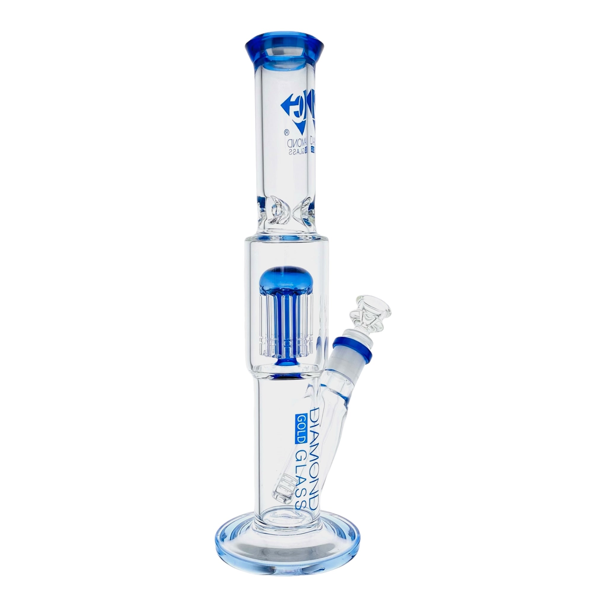Diamond Glass Bong - Blue 12 Inch Straight Tube Bong With Tree Perc