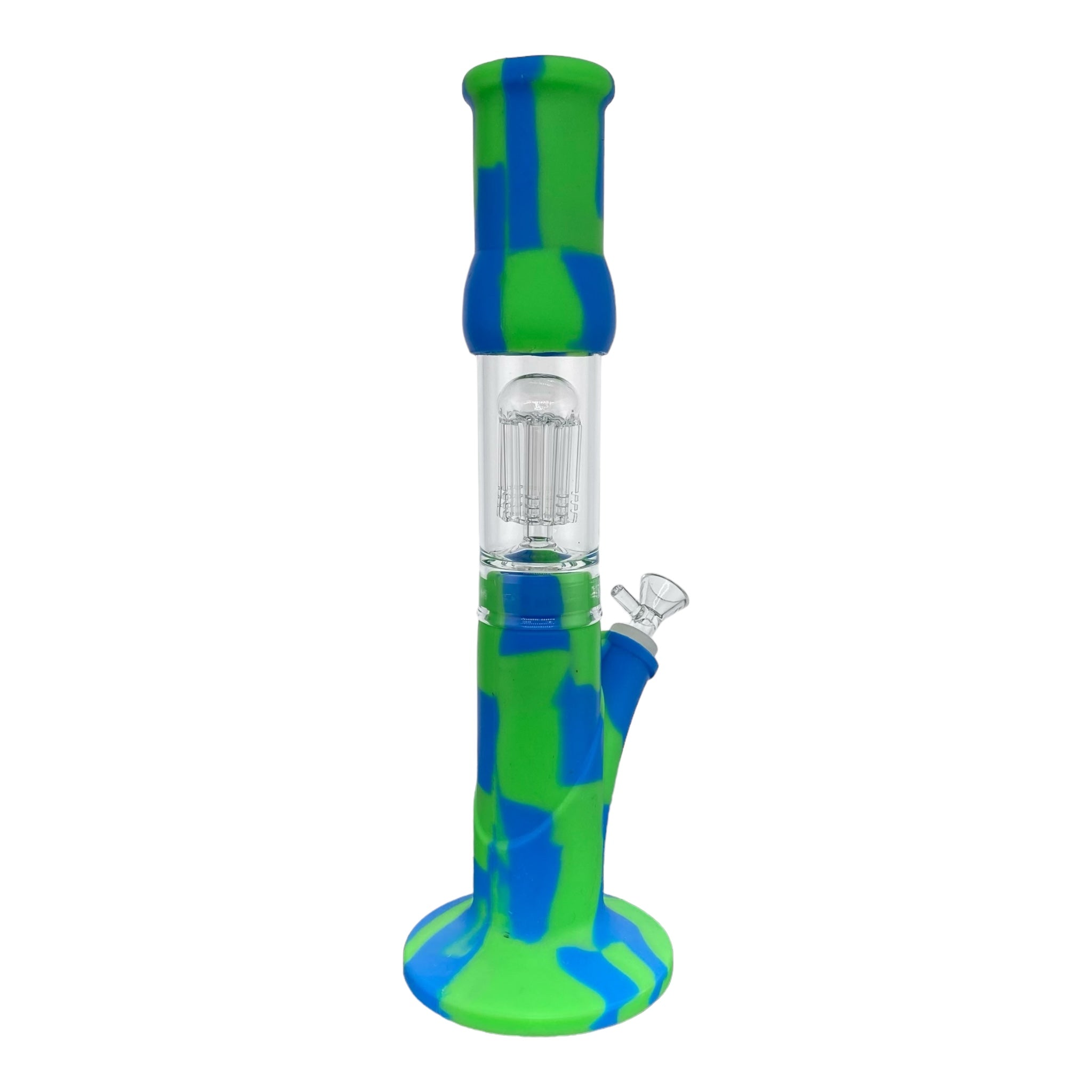 12 Inch Blue and Green Silicone Straight Tube Bong With Glass Perc