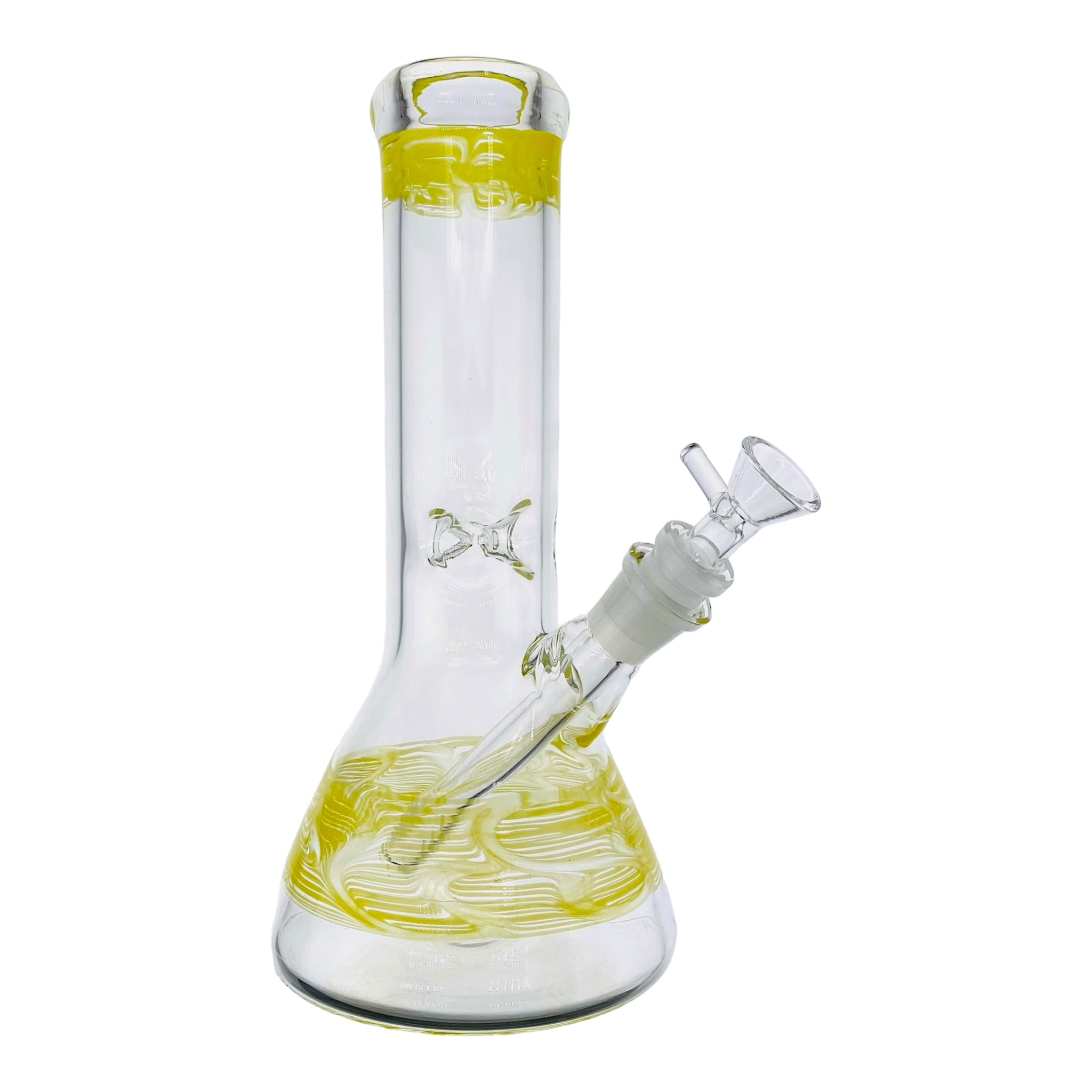 10 Inch Clear Beaker Glass Bong With Yellow Wrap And Rake