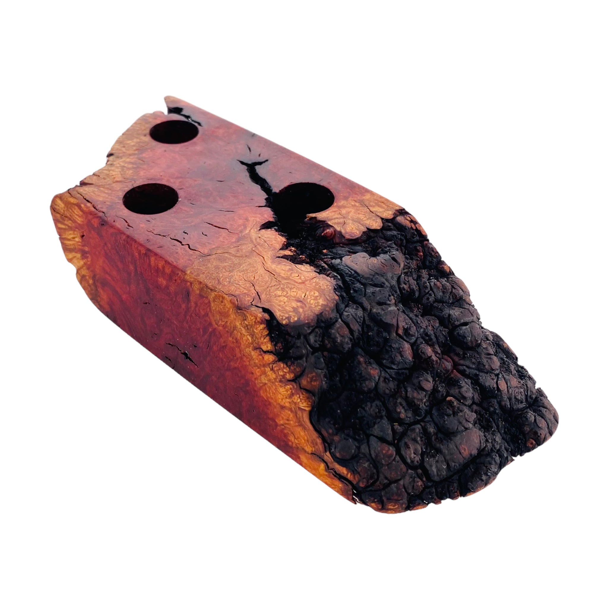 3 Hole Wood Display Stand Holder For 14mm Bong Bowl Pieces Or Quartz Bangers - Charred Manzanita Burl