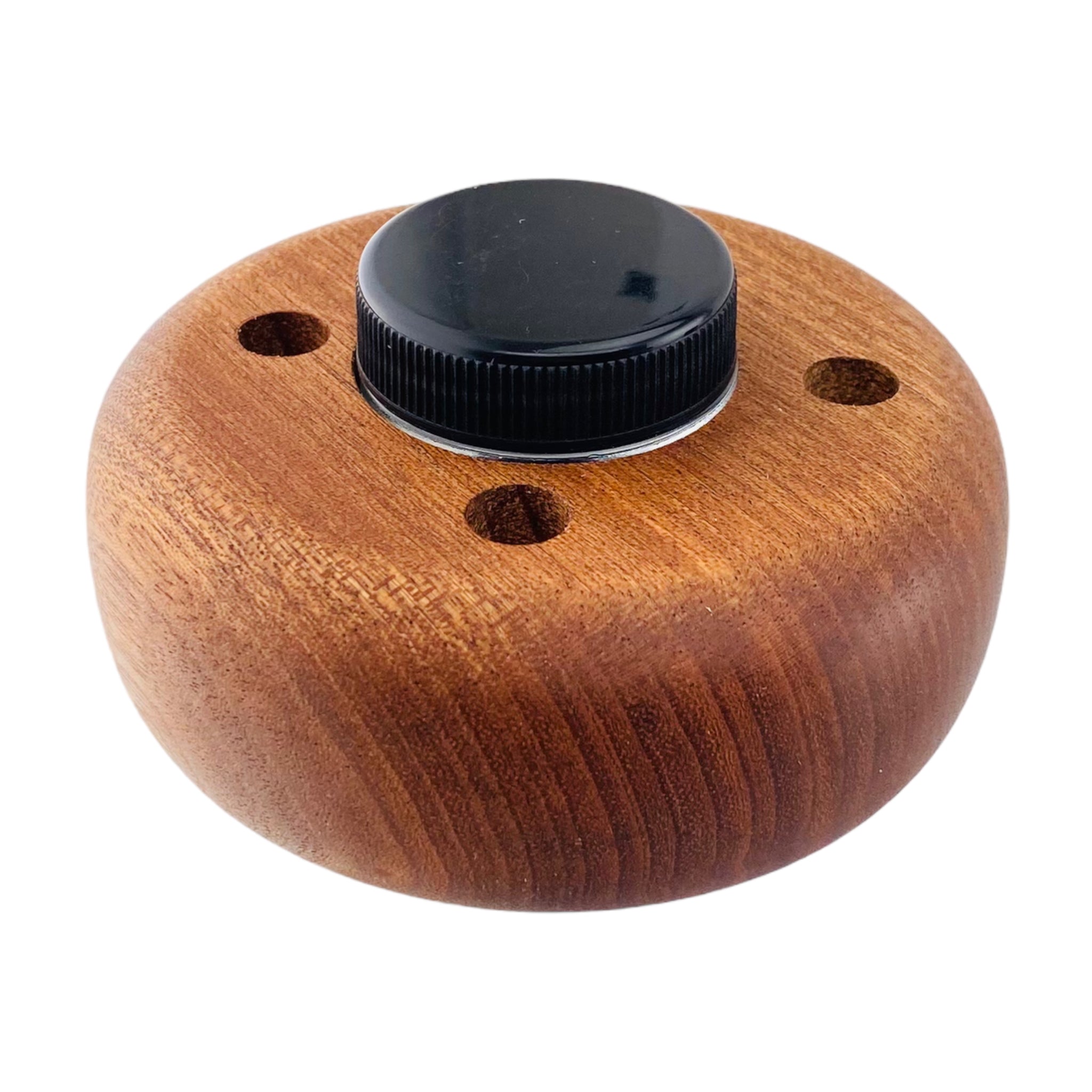 Round 4 Hole Wood Display Stand Holder For 10mm Bong Bowl Pieces Or Quartz Bangers - Mahogany Puck