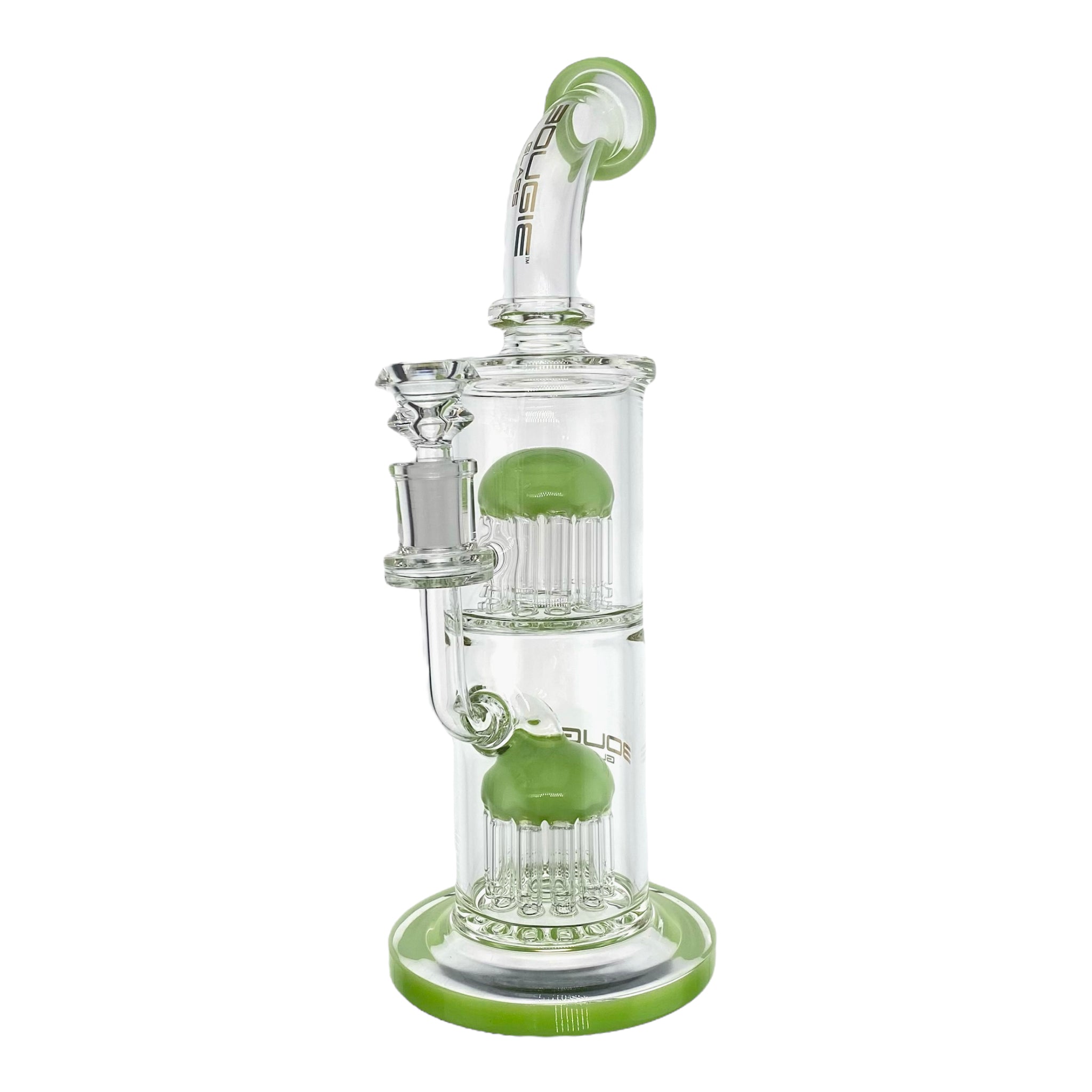 Bougie Glass Large Dab Rig With Slyme Green Double Tree Perc 12 Inches Tall