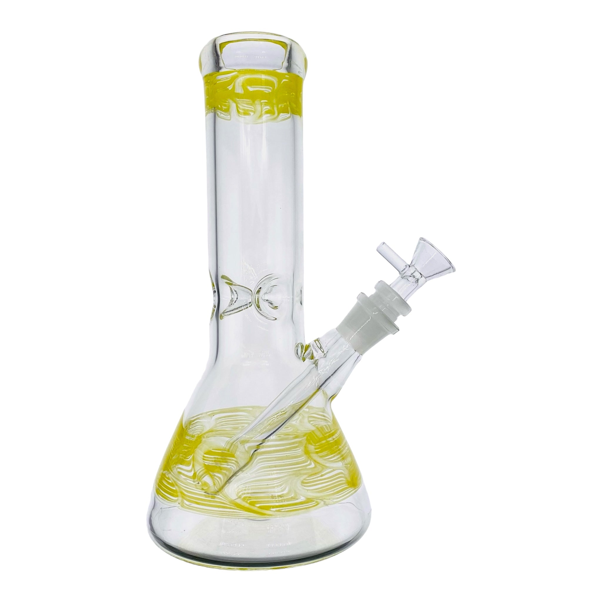 10 Inch Clear Beaker Glass Bong With Yellow Wrap And Rake