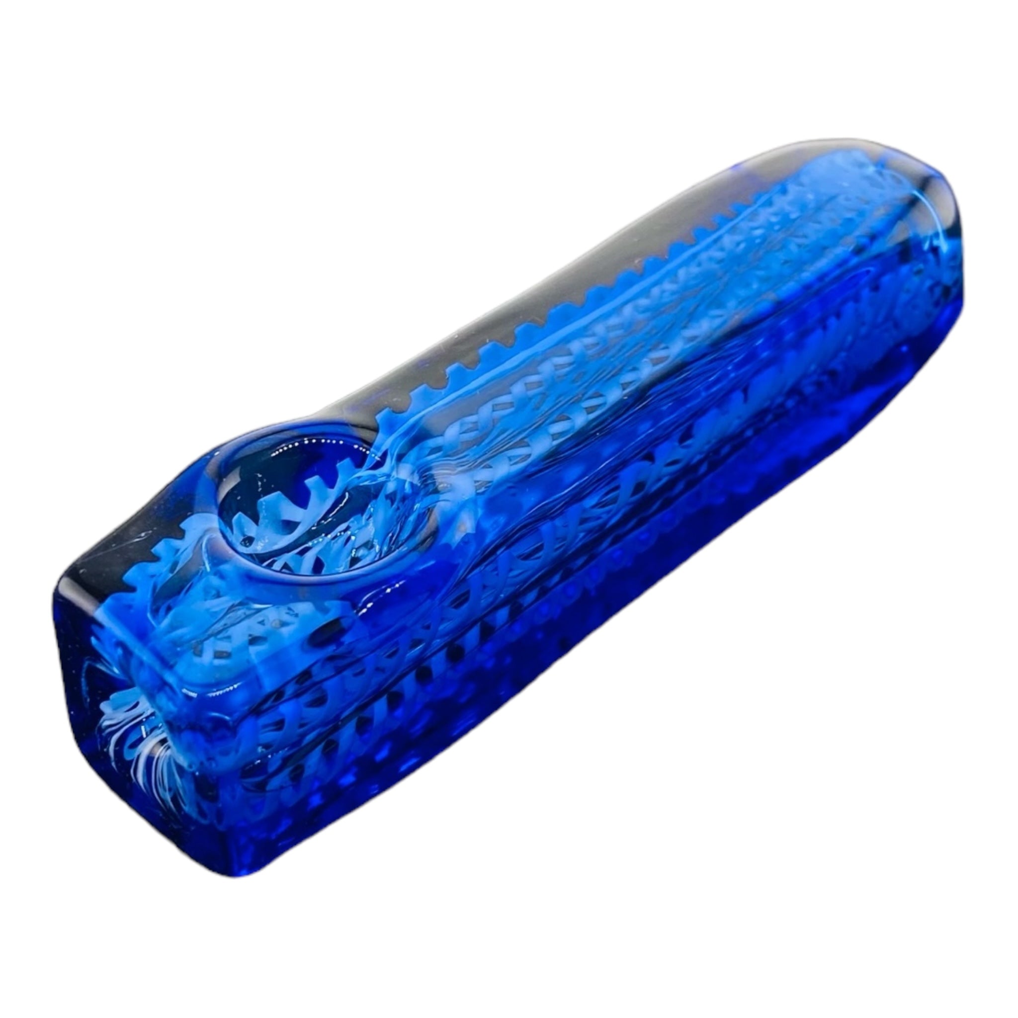 Glass Hand Pipes - Blue And White Linework Twist Rectangle Glass Hand Pipe