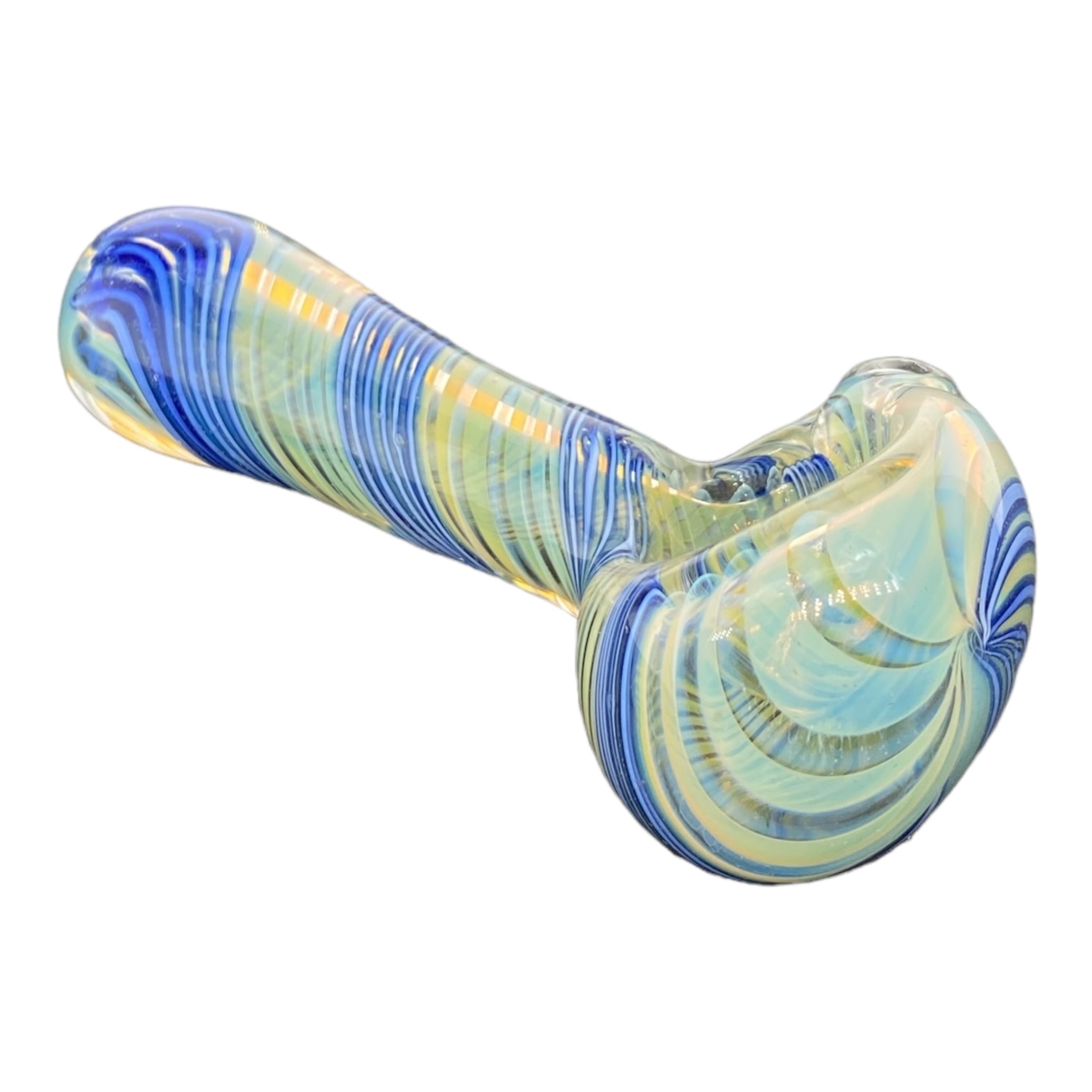 Blue Twisted Linework With Color Changing Glass Hand Pipe