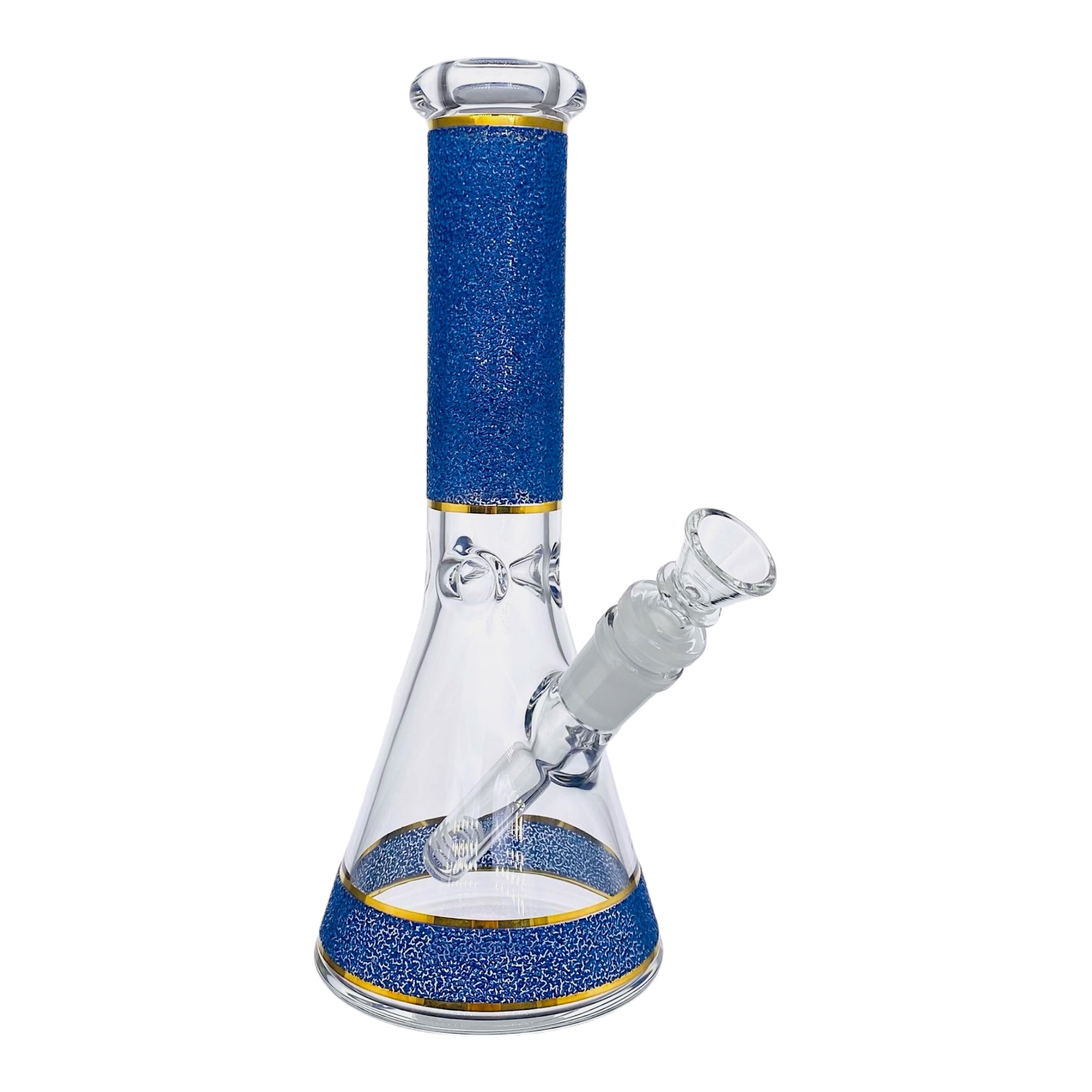 small travel bong 10 Inch Beaker Glass Bong With Naruto Blue Slag Frit And Gold Bands