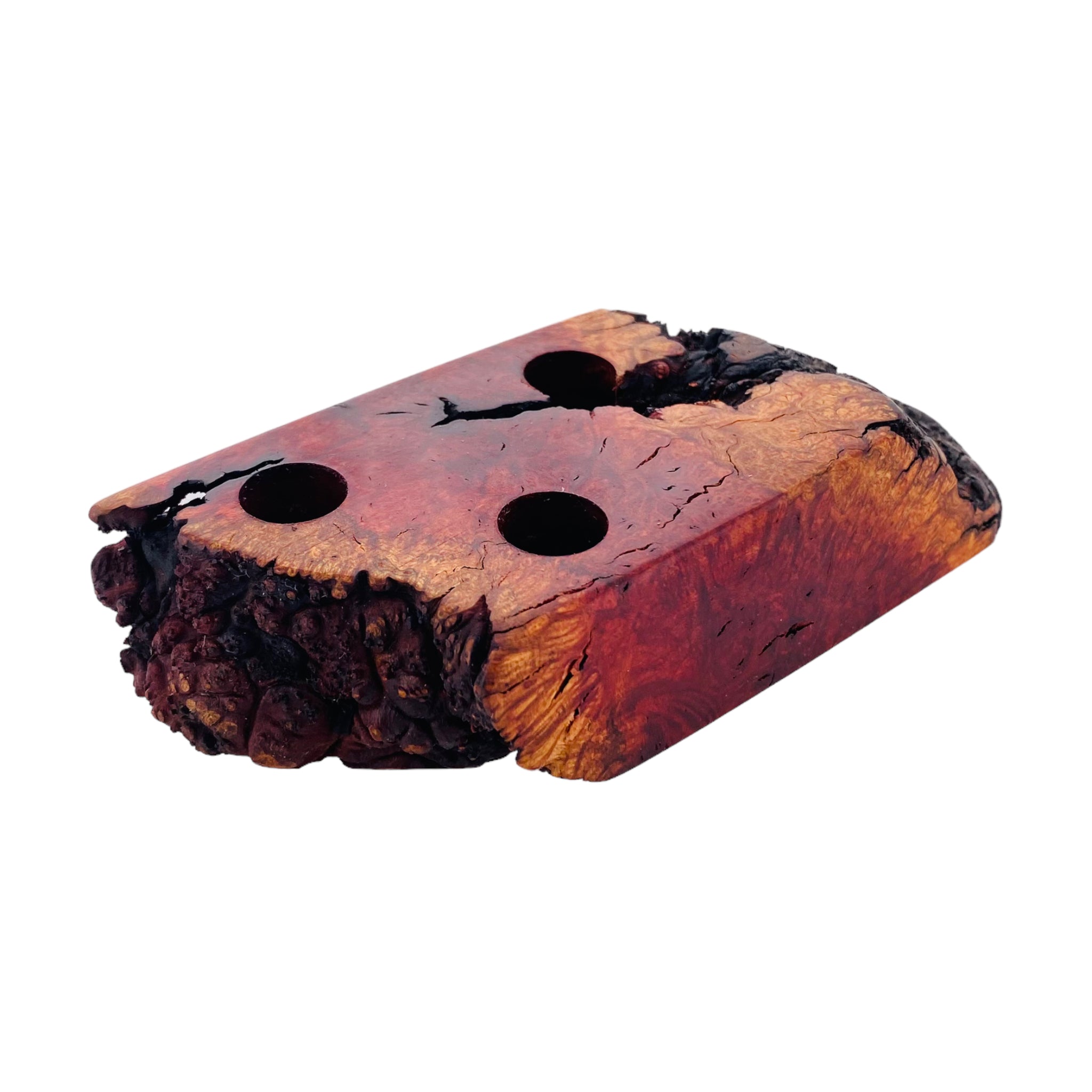 3 Hole Wood Display Stand Holder For 14mm Bong Bowl Pieces Or Quartz Bangers - Charred Manzanita Burl