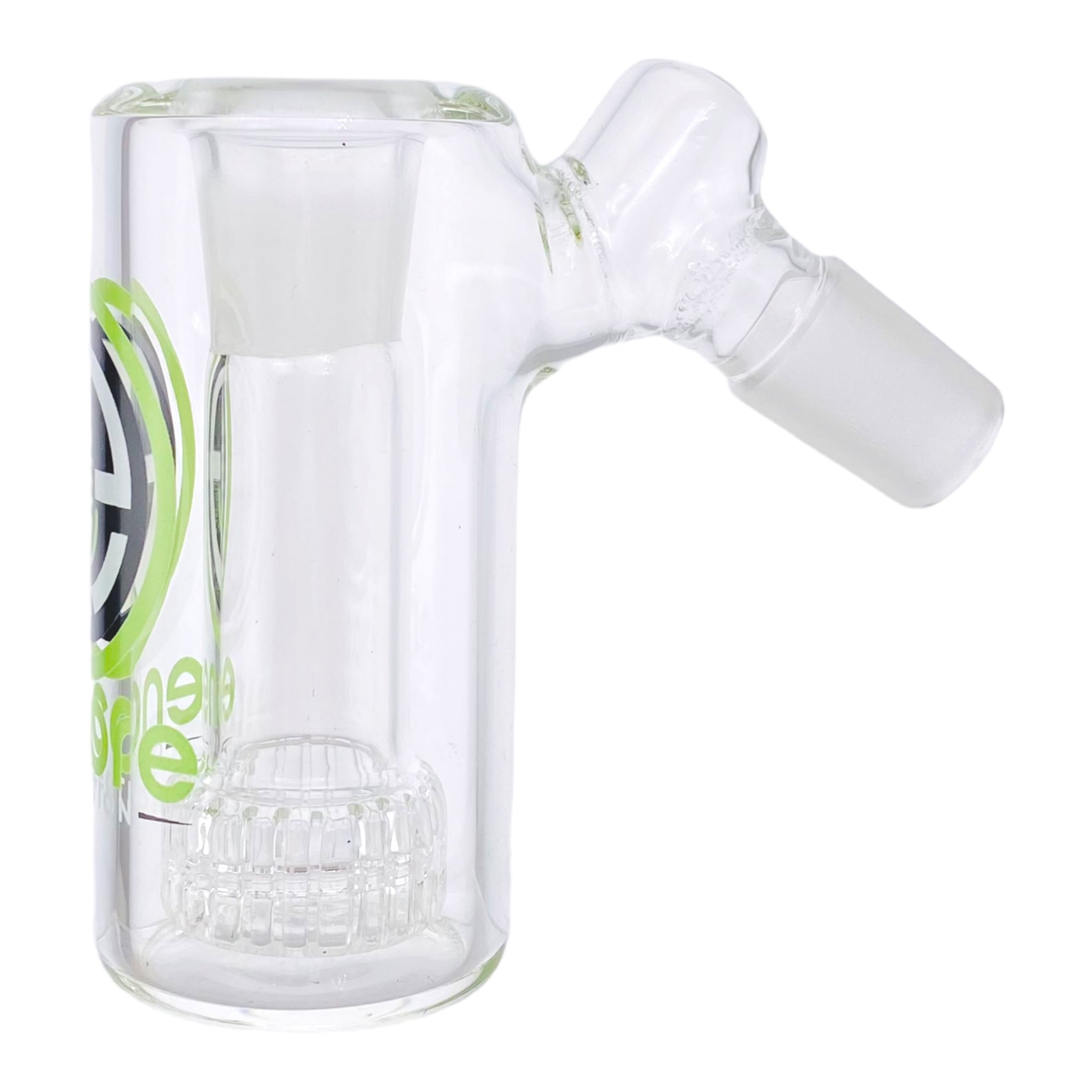 Encore Glass 18mm Ash Catcher With 45 Degree Joint And Shower Head Perc Green Logo