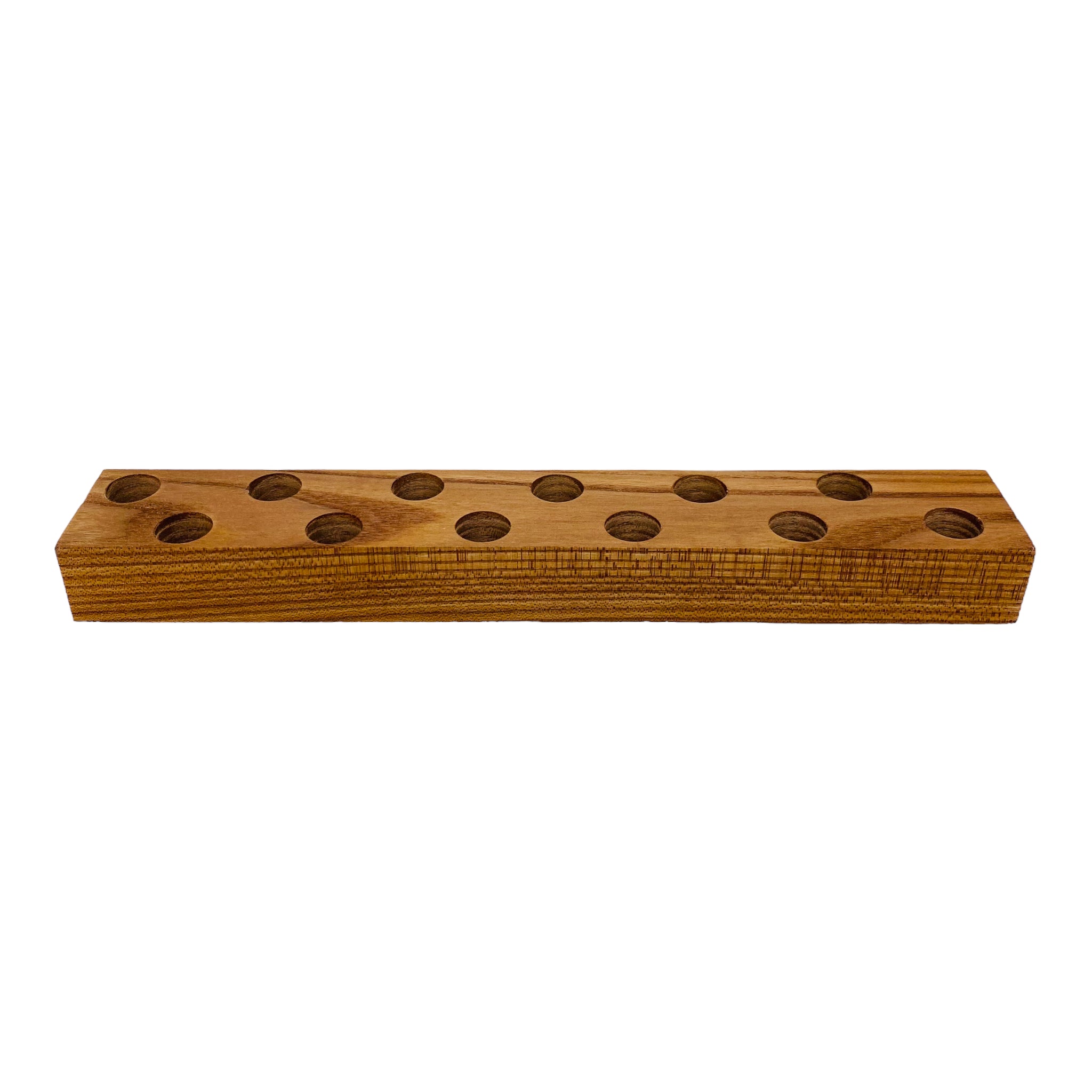 12 Hole Wood Display Stand Holder For 18mm Bong Bowl Pieces Or Quartz Bangers - Oak