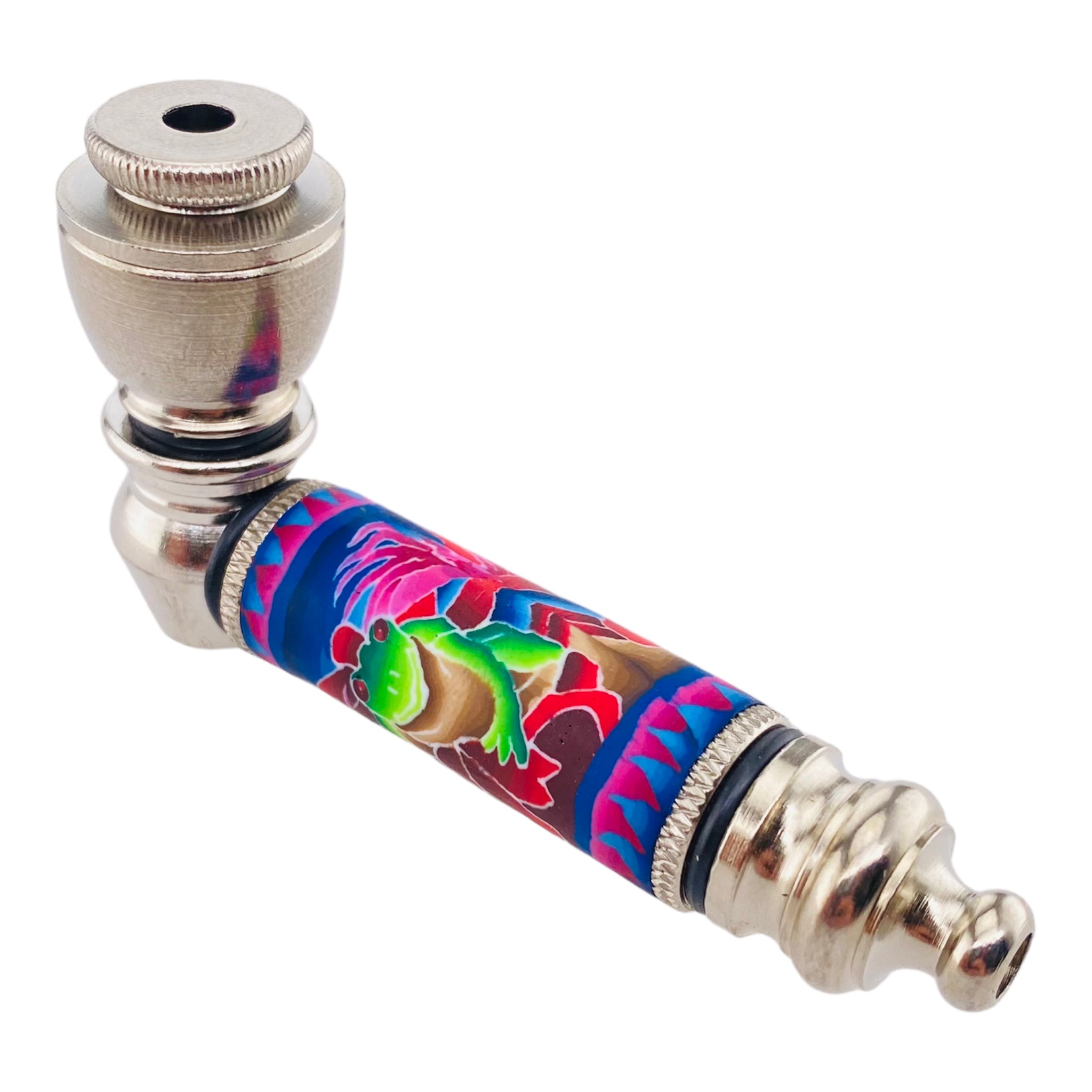 Metal Hand Pipes - Silver Chrome Hand Pipe With Green Tree Frog