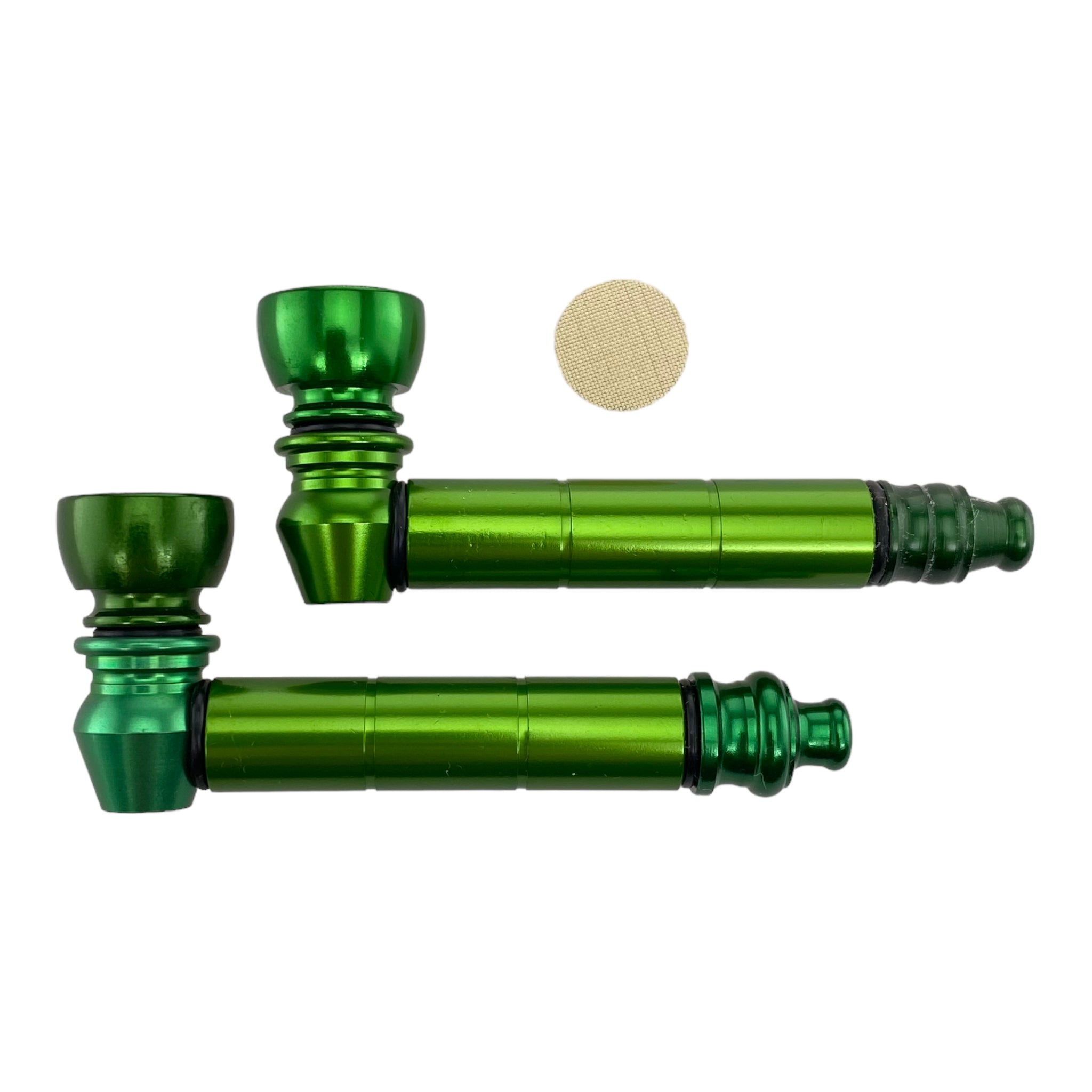 Green Basic Metal smoking Pipe With Small Chamber Bundle 2 Pipes And 10ct Screens