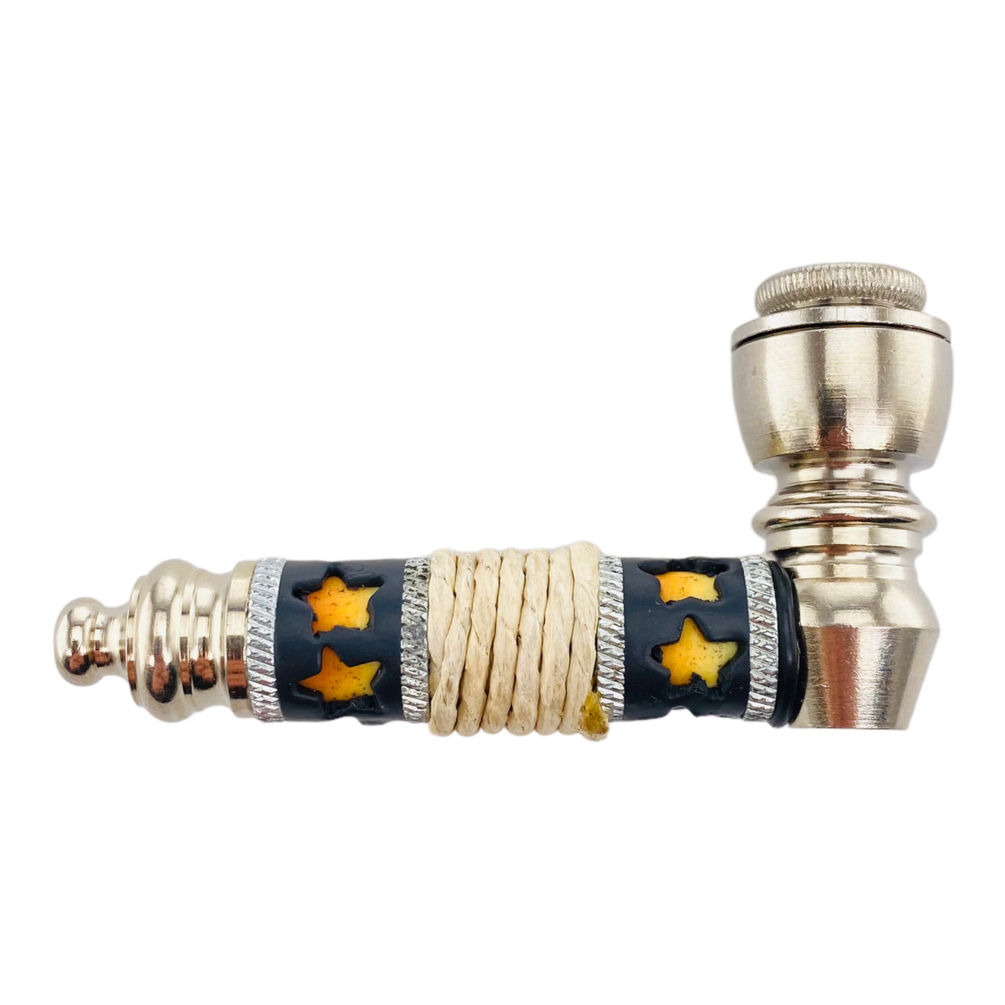 Metal Hand Pipes - Silver Chrome Hand Pipe With Yellow Stars