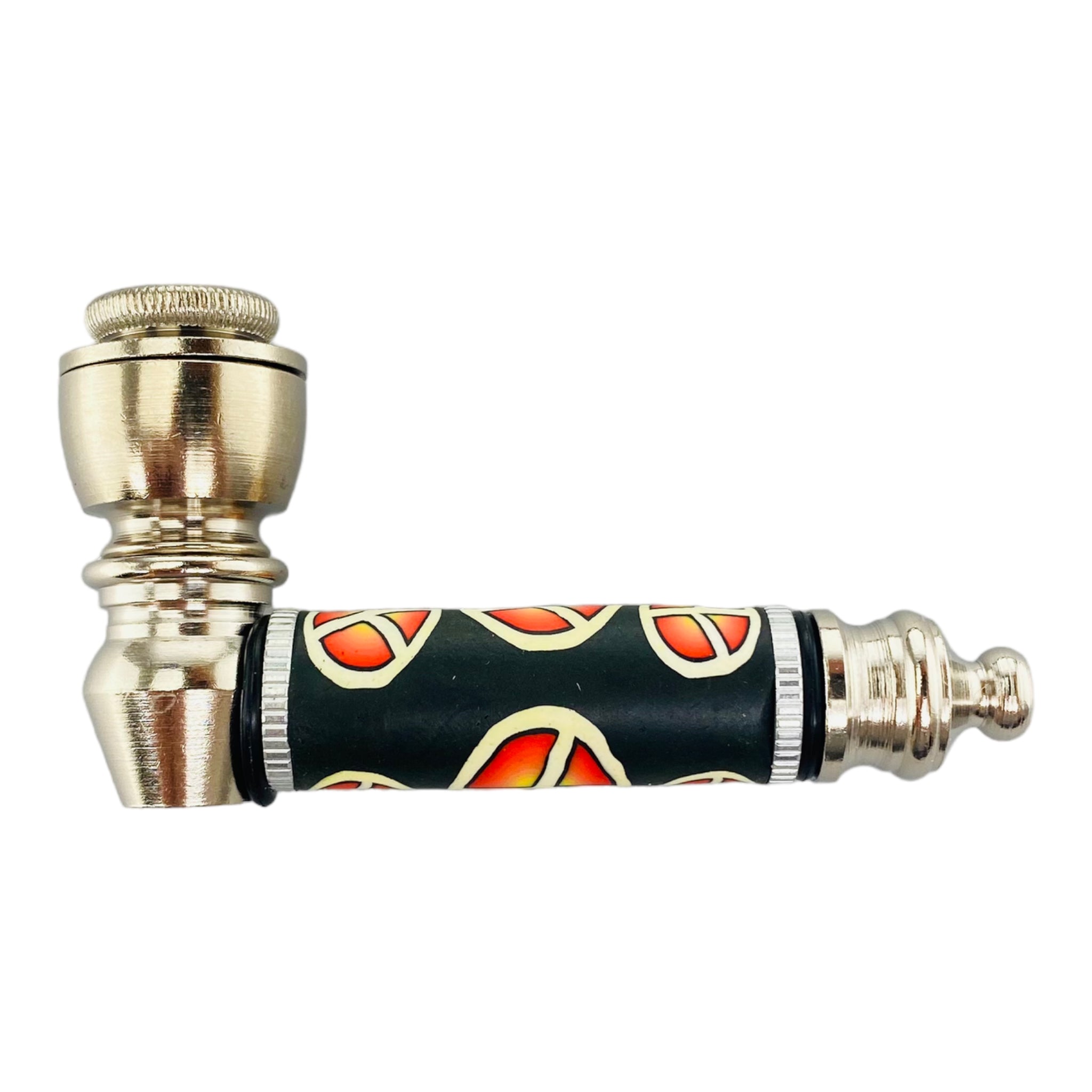 Silver Chrome Hand Pipe With Sunburst Peace Signs