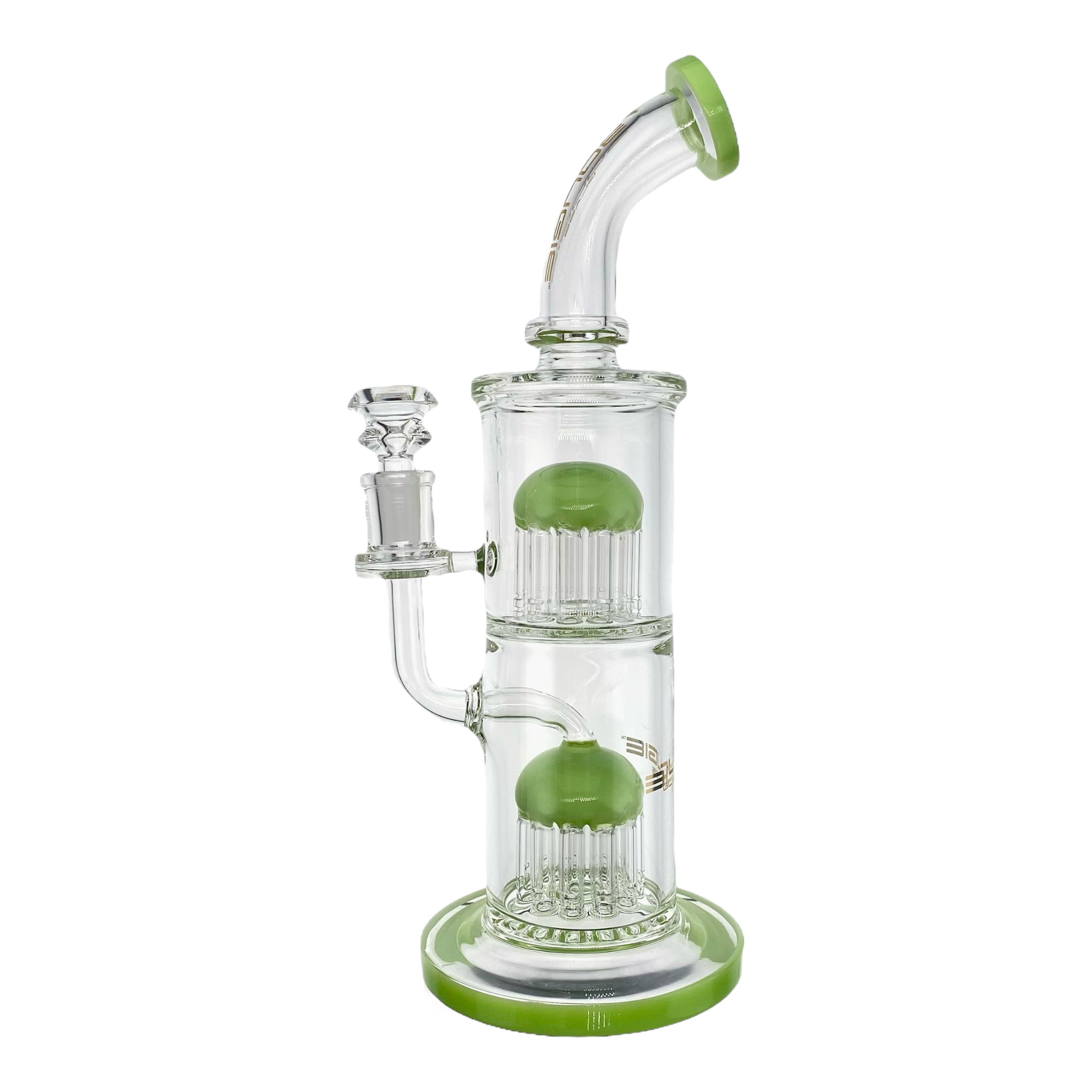 Bougie Glass Large Dab Rig With Slyme Green Double Tree Perc 12 Inches Tall