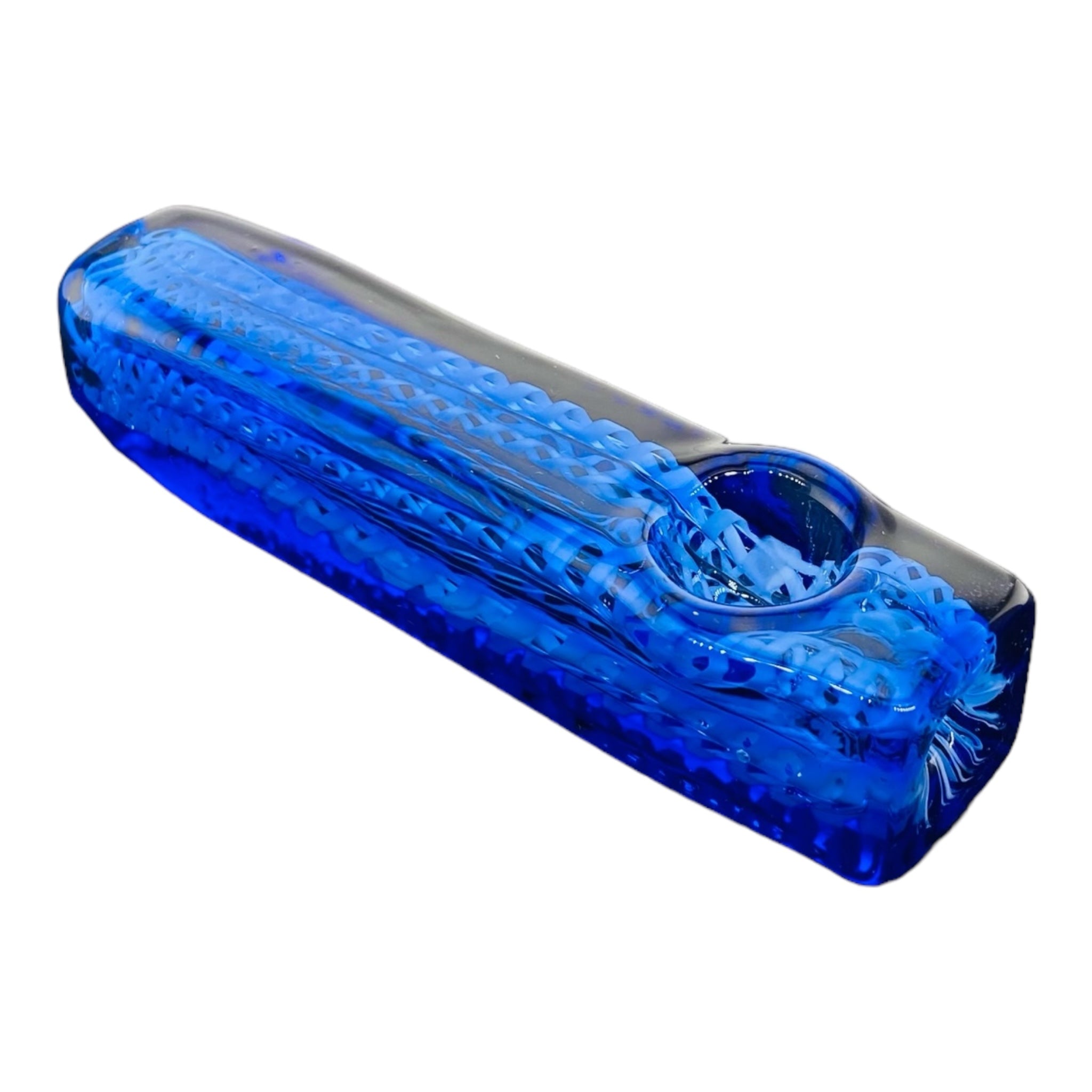 Glass Hand Pipes - Blue And White Linework Twist Rectangle Glass Hand Pipe