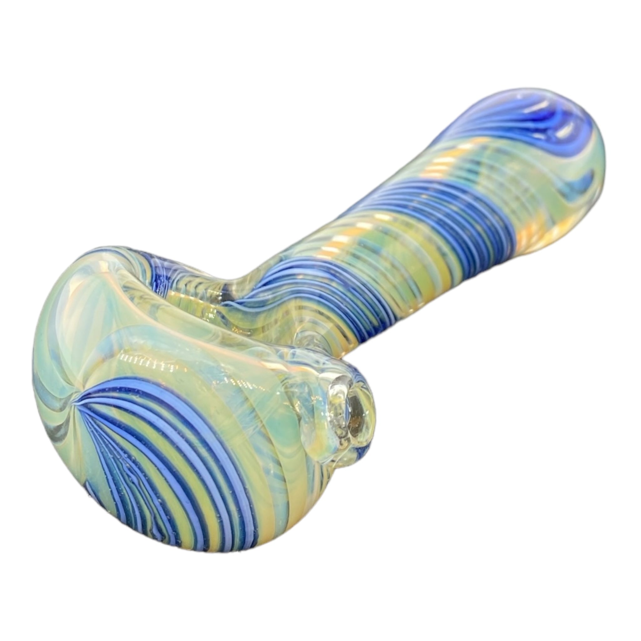 Blue Twisted Linework With Color Changing Glass Hand Pipe