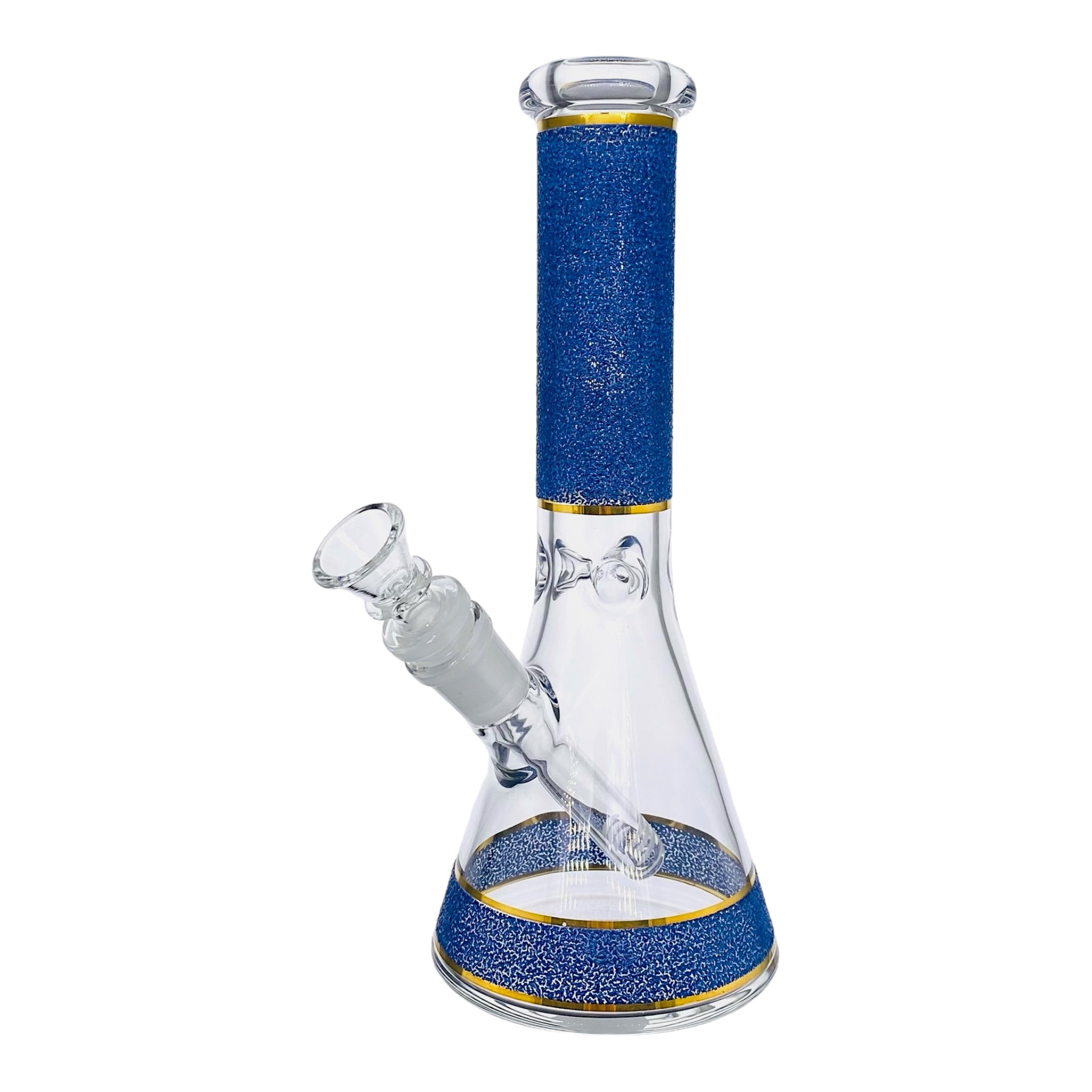 small travel bong 10 Inch Beaker Glass Bong With Naruto Blue Slag Frit And Gold Bands