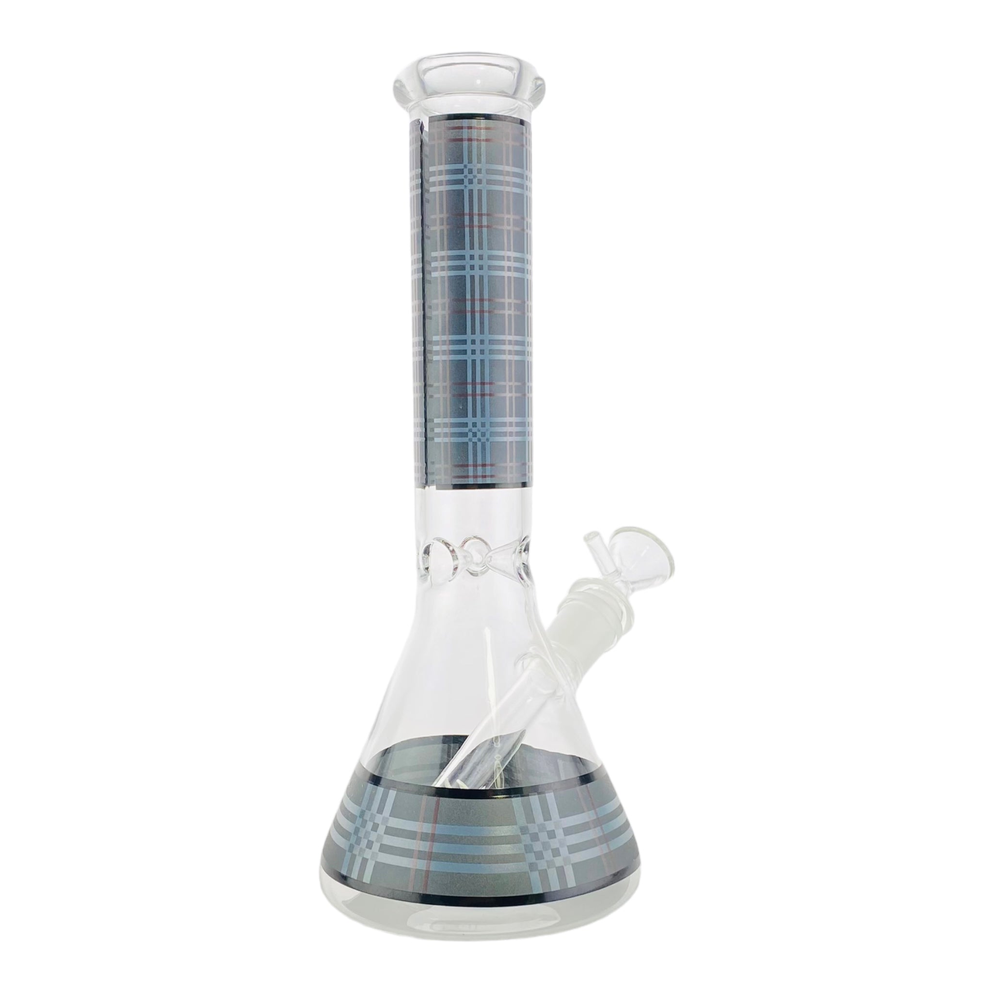 10 Inch Glass Beaker Bong With Dark Gray And Blue Plaid