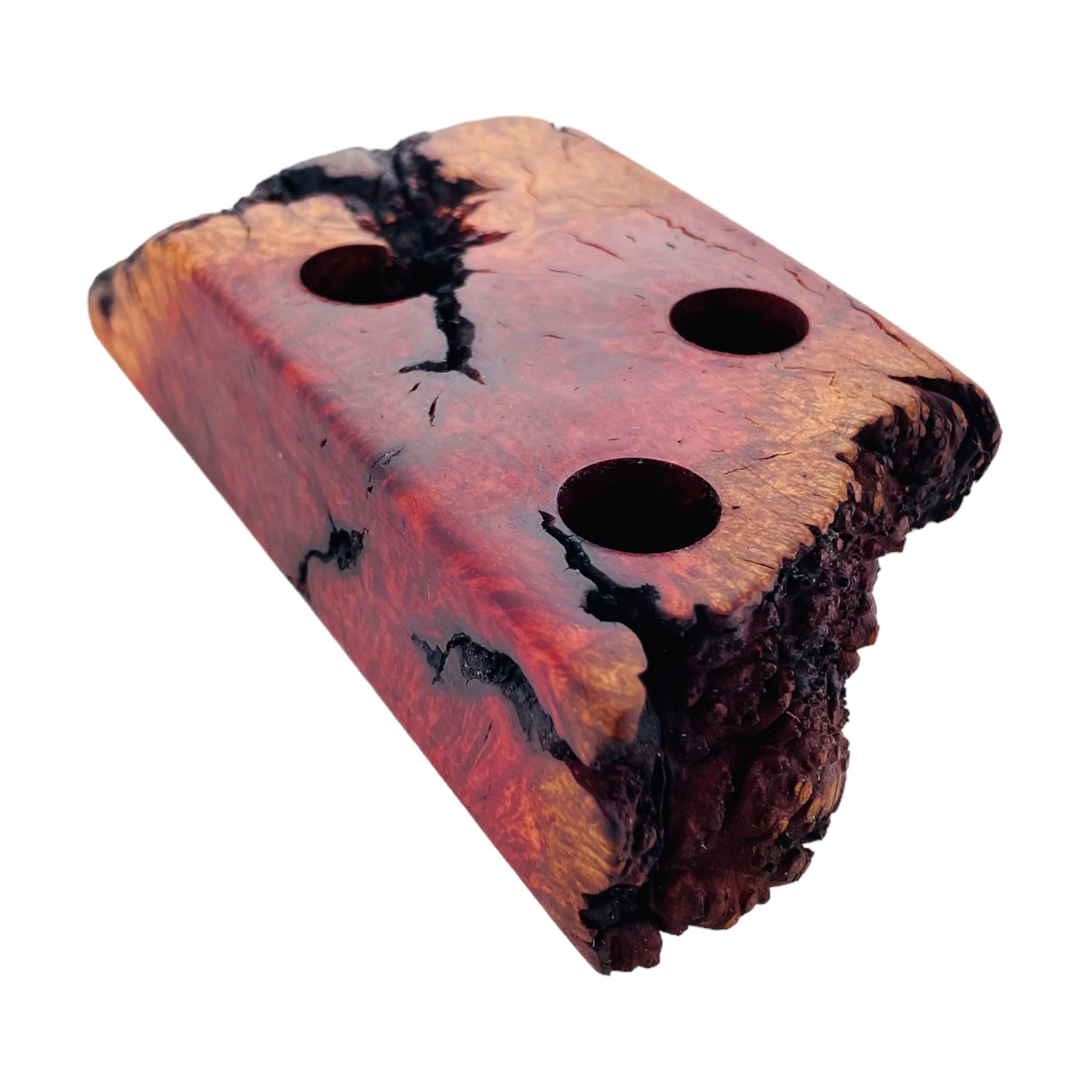 3 Hole Wood Display Stand Holder For 14mm Bong Bowl Pieces Or Quartz Bangers - Charred Manzanita Burl