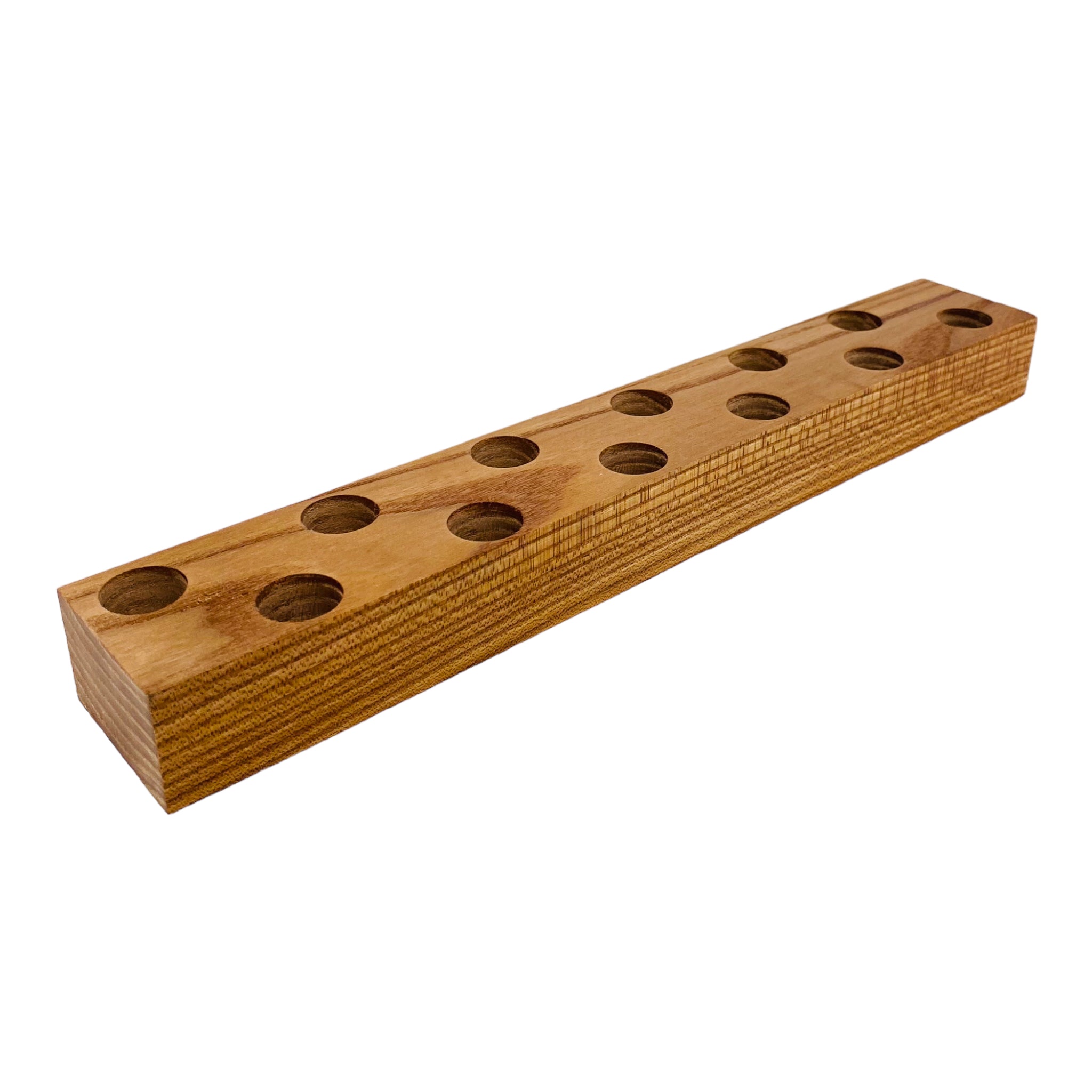 12 Hole Wood Display Stand Holder For 18mm Bong Bowl Pieces Or Quartz Bangers - Oak