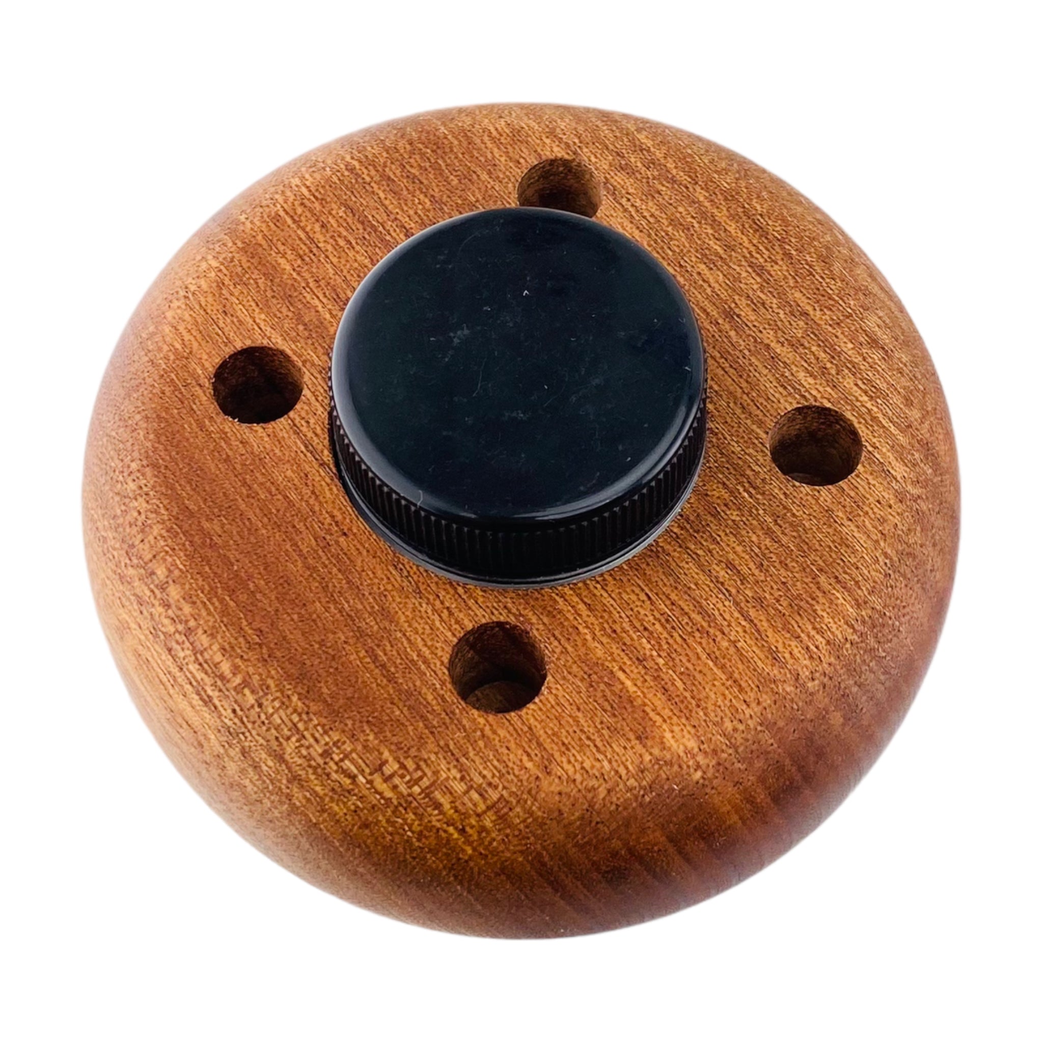 Round 4 Hole Wood Display Stand Holder For 10mm Bong Bowl Pieces Or Quartz Bangers - Mahogany Puck